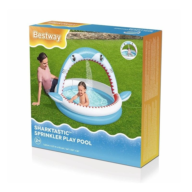 Bestway Piscina Hinchable Infantil 2 Aros Tiburon Aspersor 163x127x92 Cm +2 Años Jardin 53
