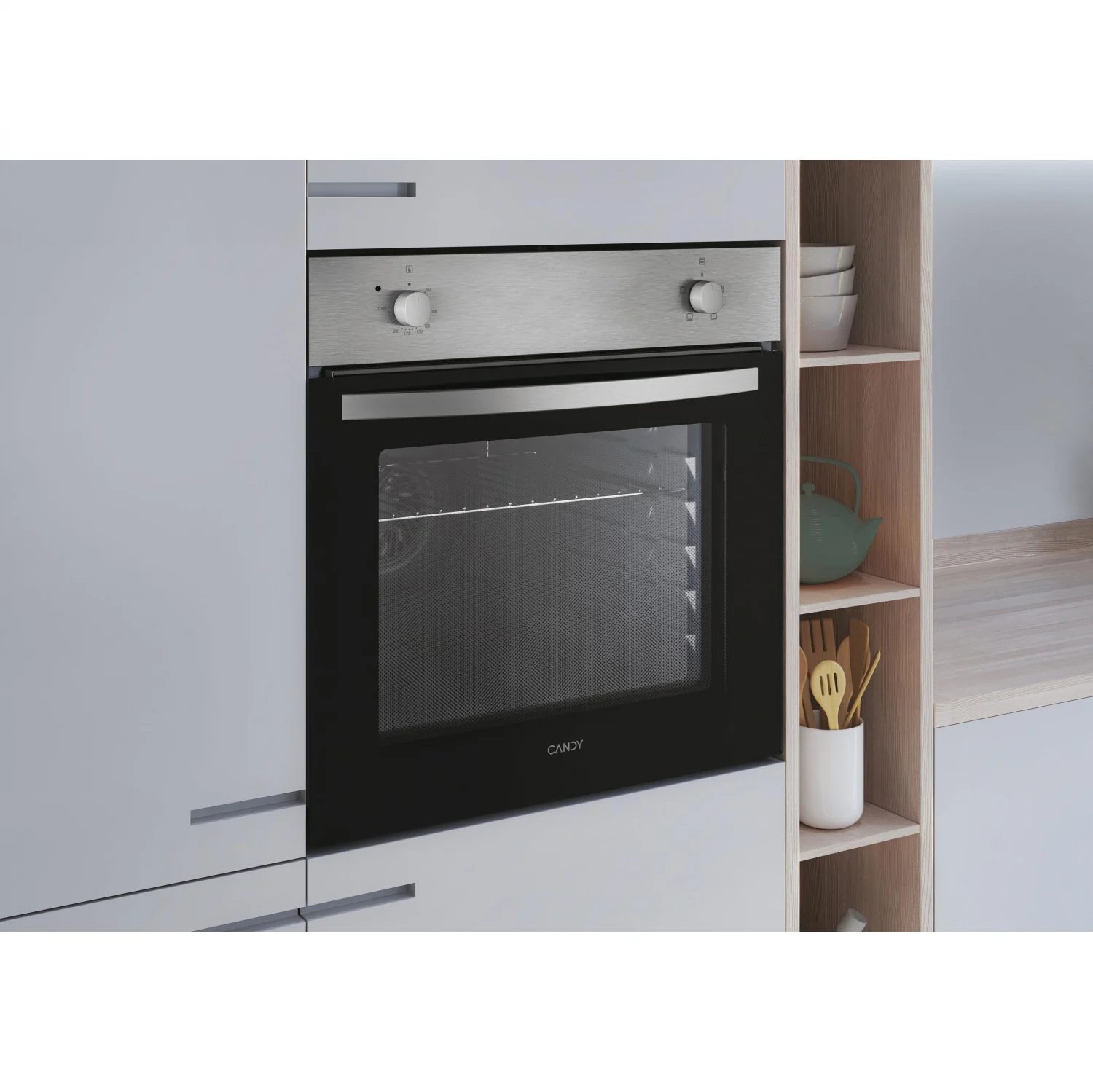 Horno Convencional Candy FIDCP X200, 2100 W, 70 L, Apertura Abatible, 3 Funciones de Cocción, Eficiencia A - Inox