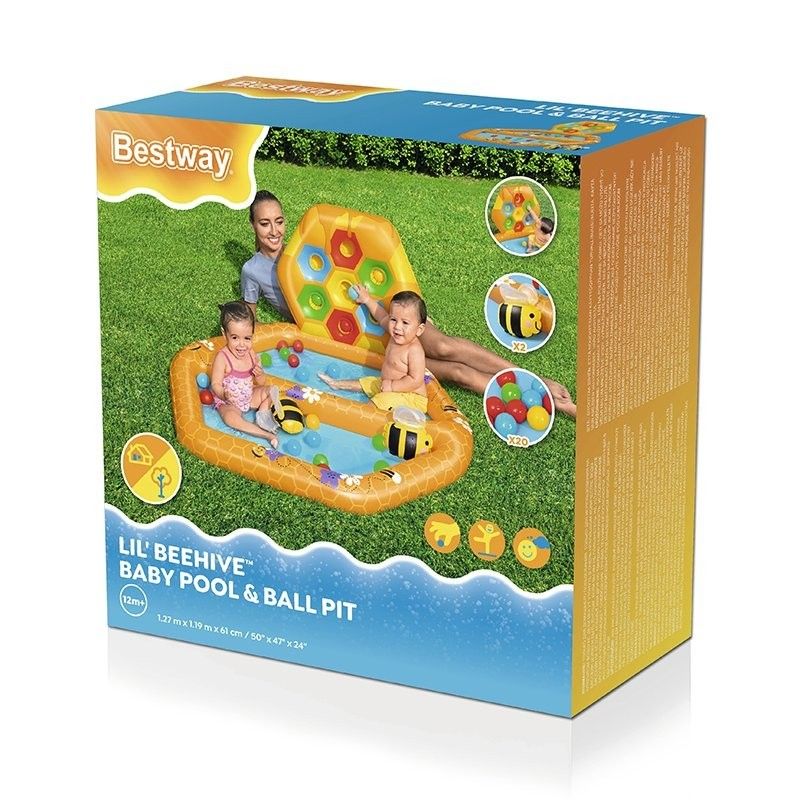 Bestway Piscina Hinchable Infantil Abejas Con Bolas 127x119x61 Cm +12 Meses Jardin 52639
