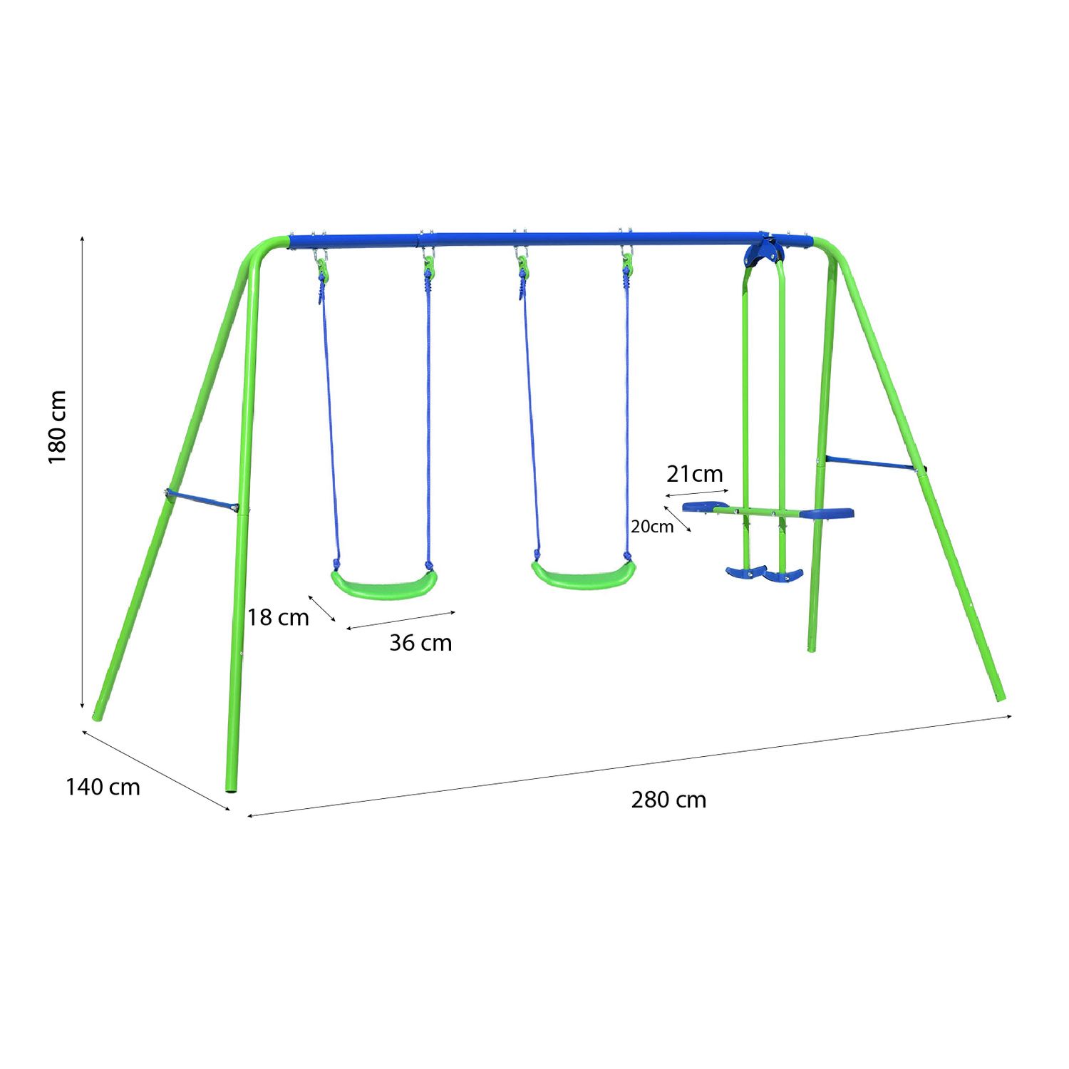 Columpio Doble Balancín Infantil Para Jardín + 3 Años Juego Para Niños De Metal Outdoor Toys 280x140x180 Cm Carga 45 Kg