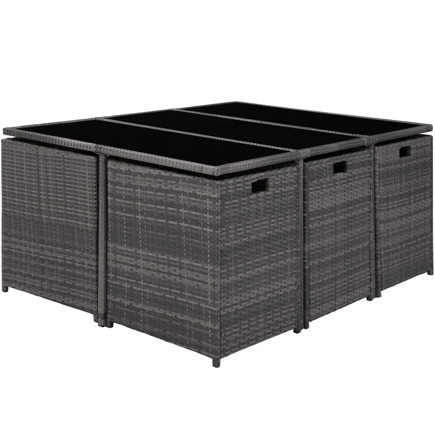 Conjunto De Ratán Málaga 6+4+1, Funda Impermeable - Gris