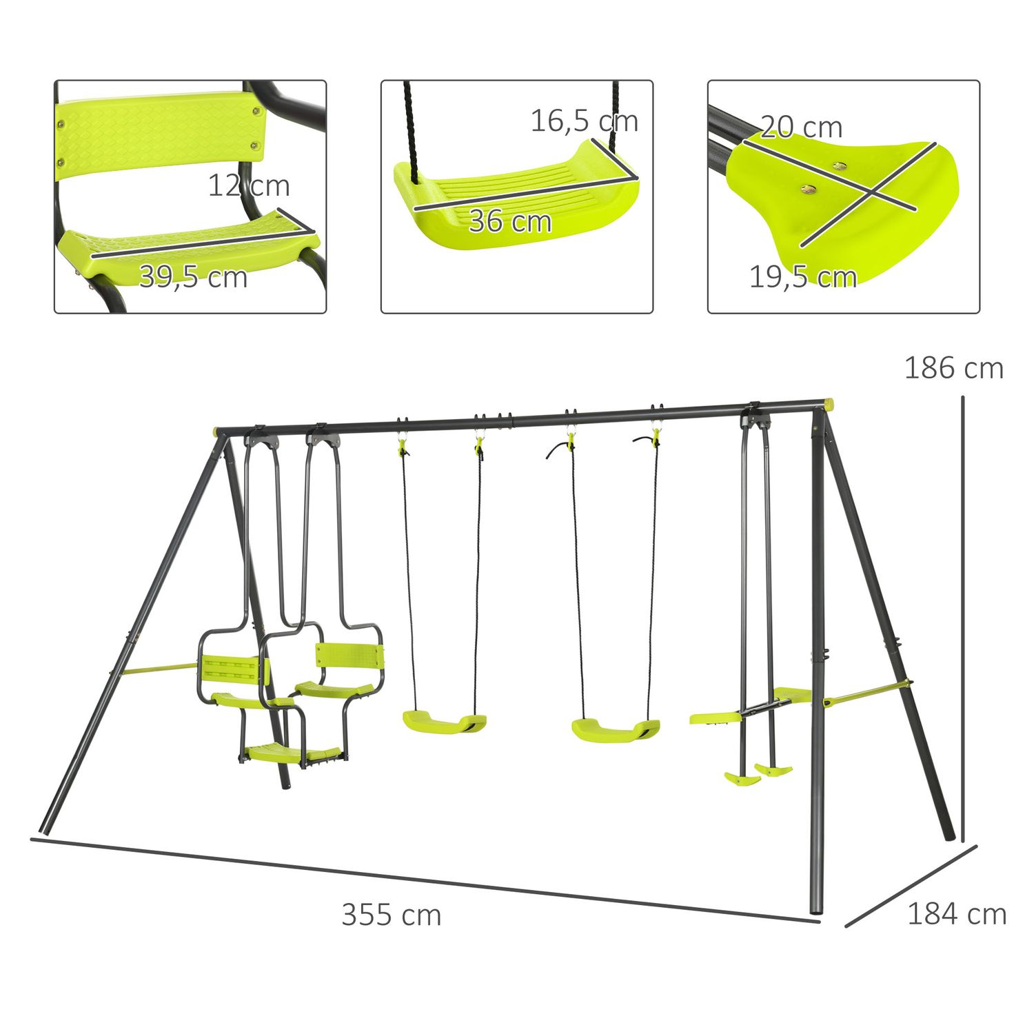 Juego De Columpio Infantil Outsunny Acero Pe 355x184x186 Cm Verde