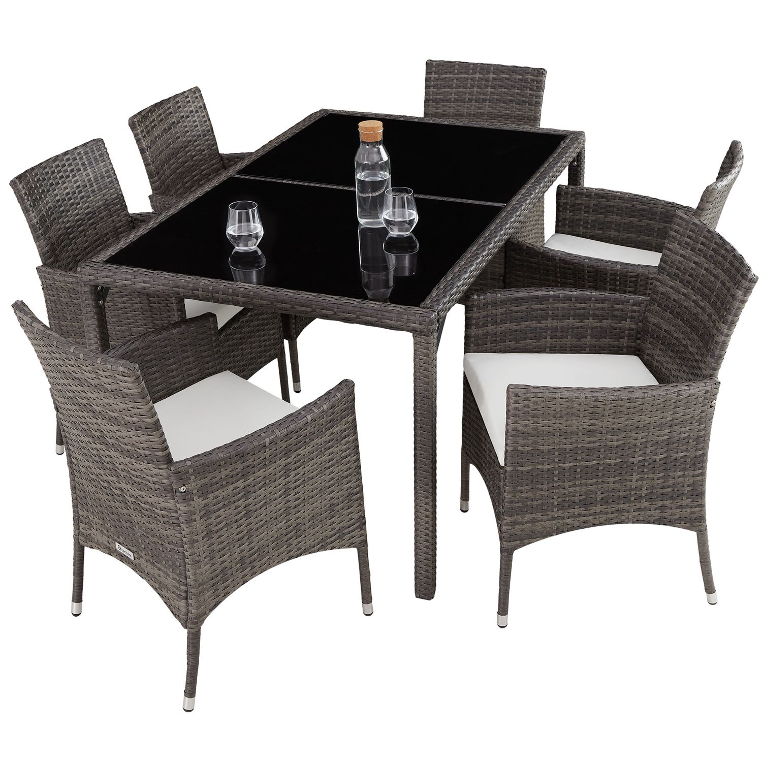 Conjunto De Ratán 6+1 - Gris/blanco