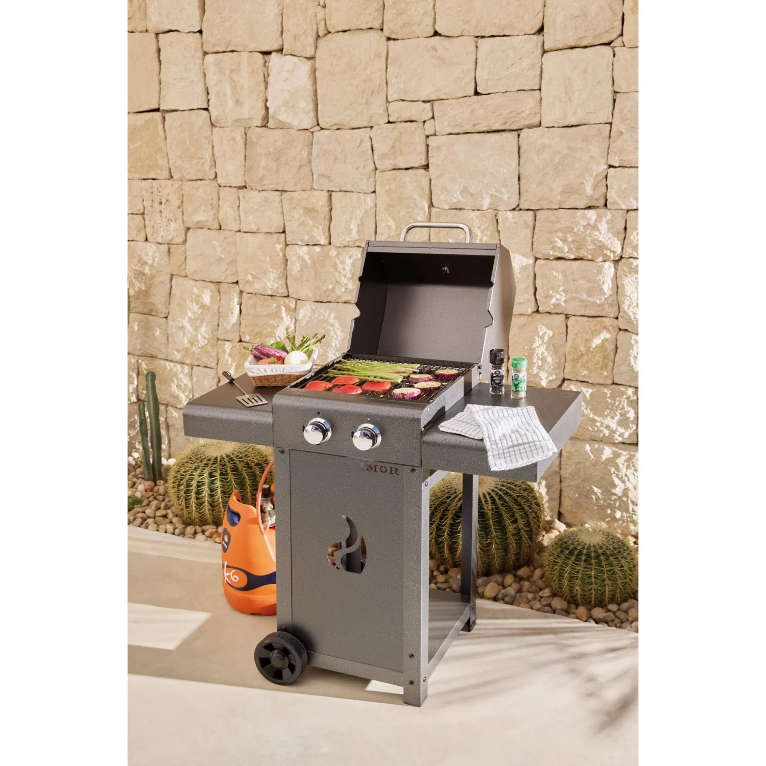 Barbacoa de Acero 2 Fuegos Butano y Propano uso Piedra de Lava Pereda