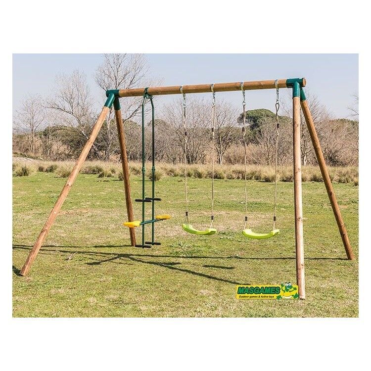 Columpio Triple De Madera Redonda Masgames Etna Xl + Asiento Cara A Cara
