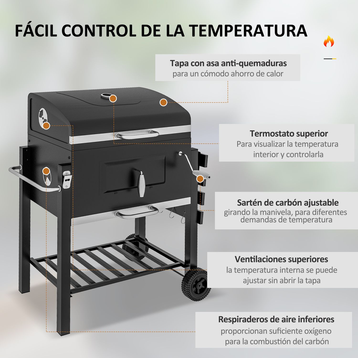 Barbacoa De Carbón Outsunny Acero Inoxidable 113x65x108 Cm Negro
