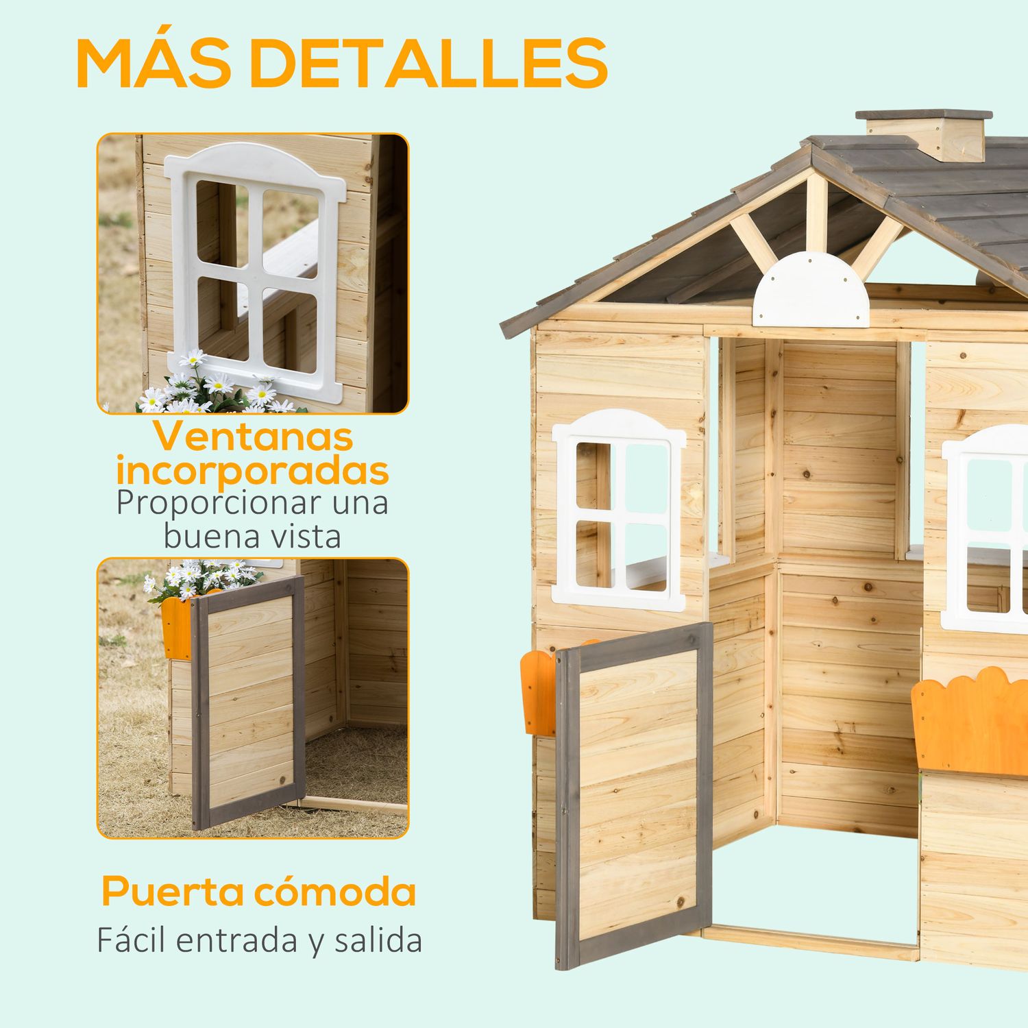 Casa De Jardín Infantil Con 2 Maceteros Y 1 Banco Natural Outsunny
