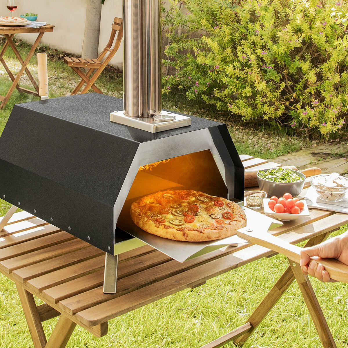 Horno Para Pizza De Pellets Con Accesorios Innovagoods Madera 42 X 81 X 80 Cm, 42 X 81 X 80 Cm Negro