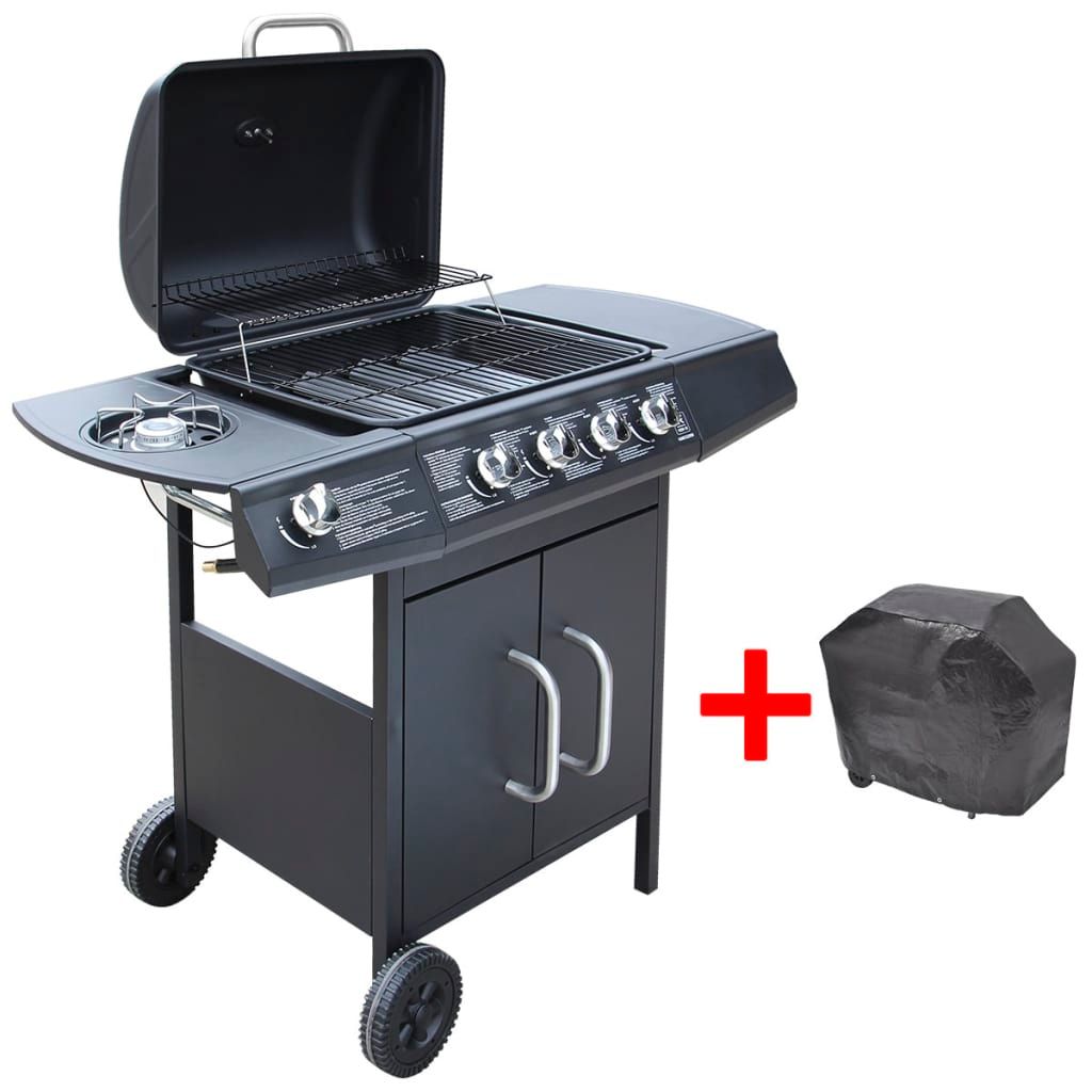 Barbacoa Grill De Gas 4+1 Quemadores Negra Vidaxl