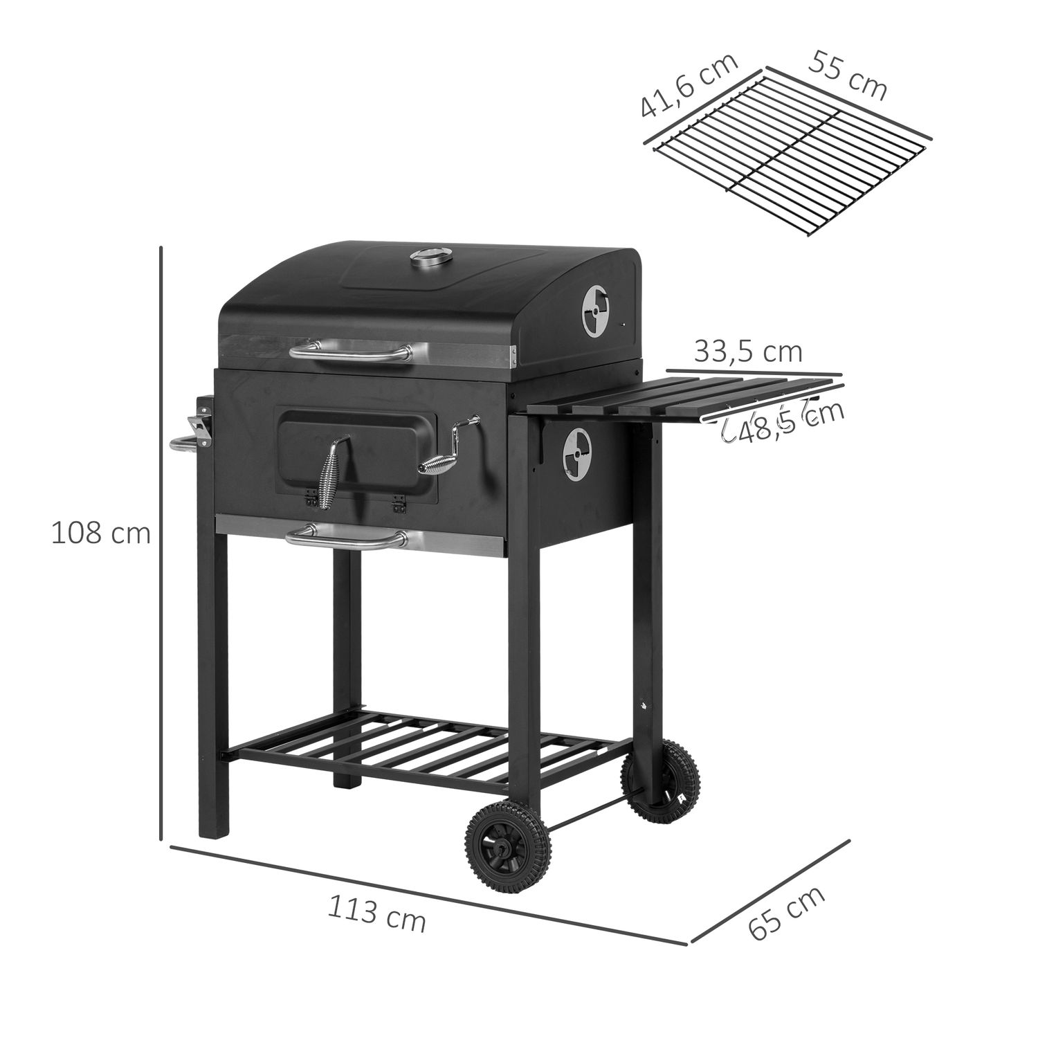 Barbacoa De Carbón Outsunny Acero Inoxidable 113x65x108 Cm Negro