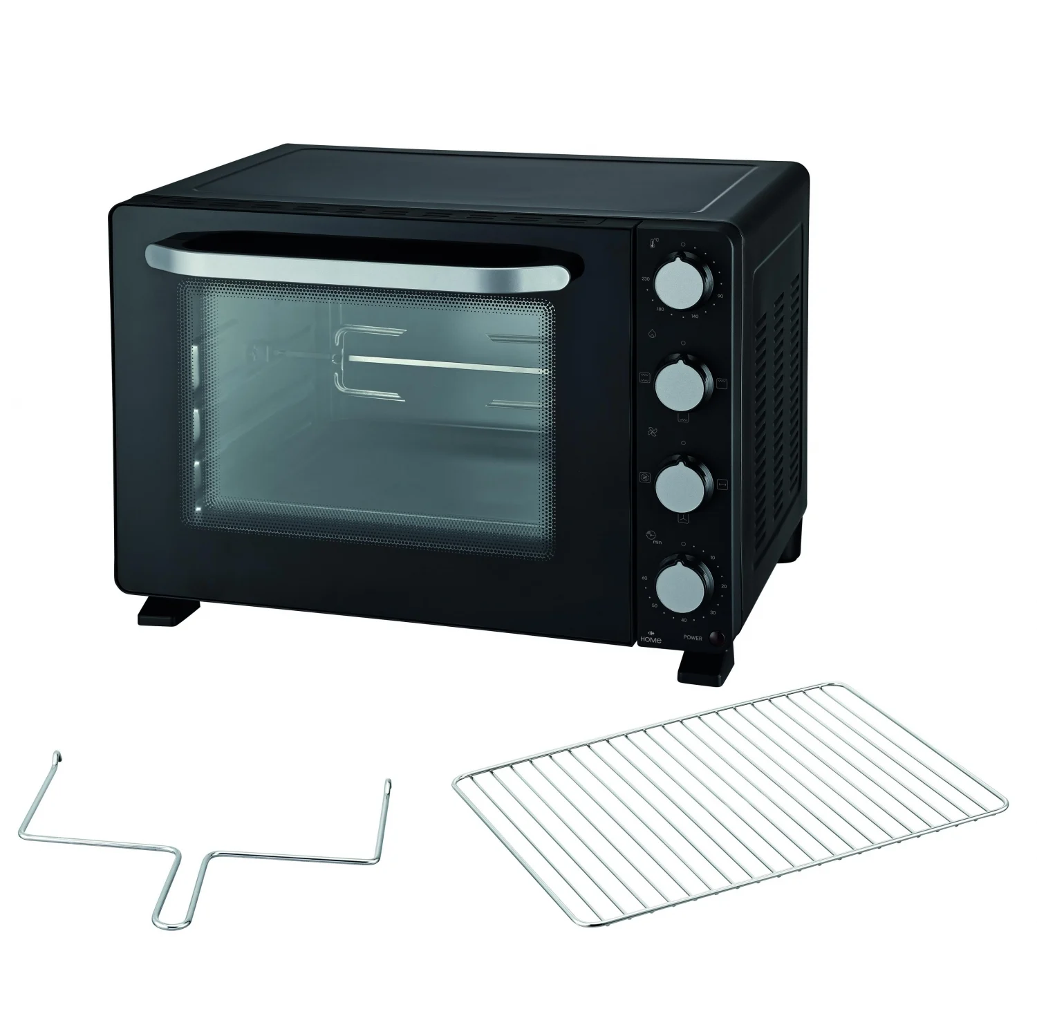 Horno de sobremesa Carrefour Home HTO36-25, 1.6 kW, 36 L, Apertura Abatible, 12 Funciones de Cocción - Negro