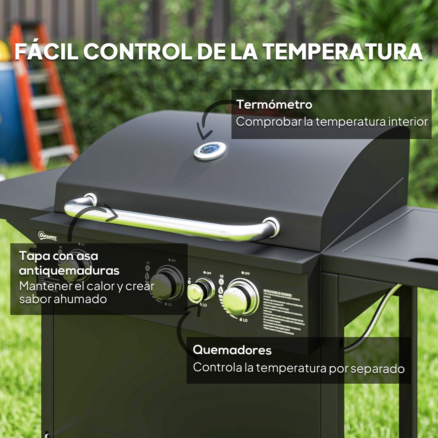 Barbacoa De Gas De Acero Abs 123x57x98 Cm-outsunny. Negro