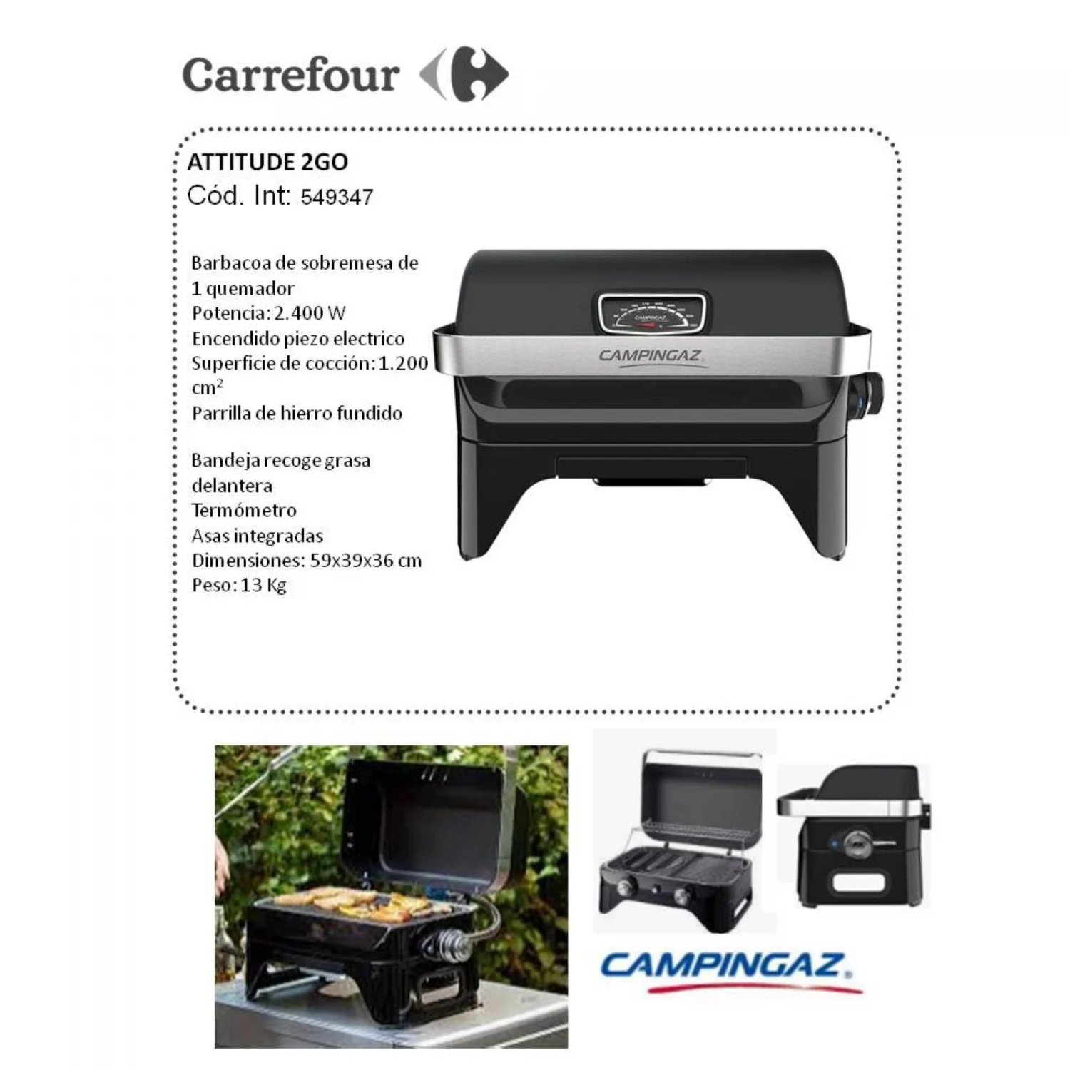 Barbacoa a Gas Attitude 2go - Negra