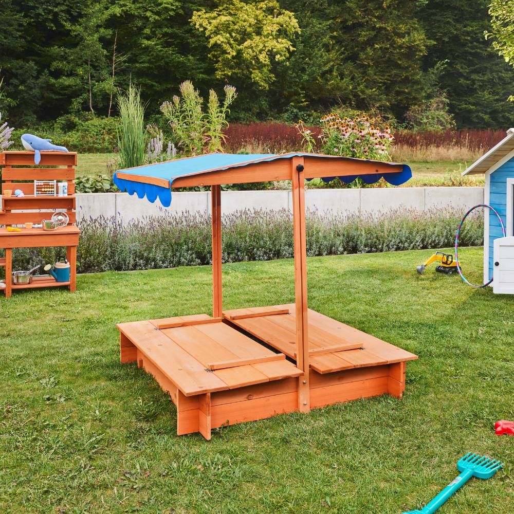 Arenero Techado Infantil Home Deluxe Buddelkiste 110  X 110  X 110 Cm - Natural / Azul