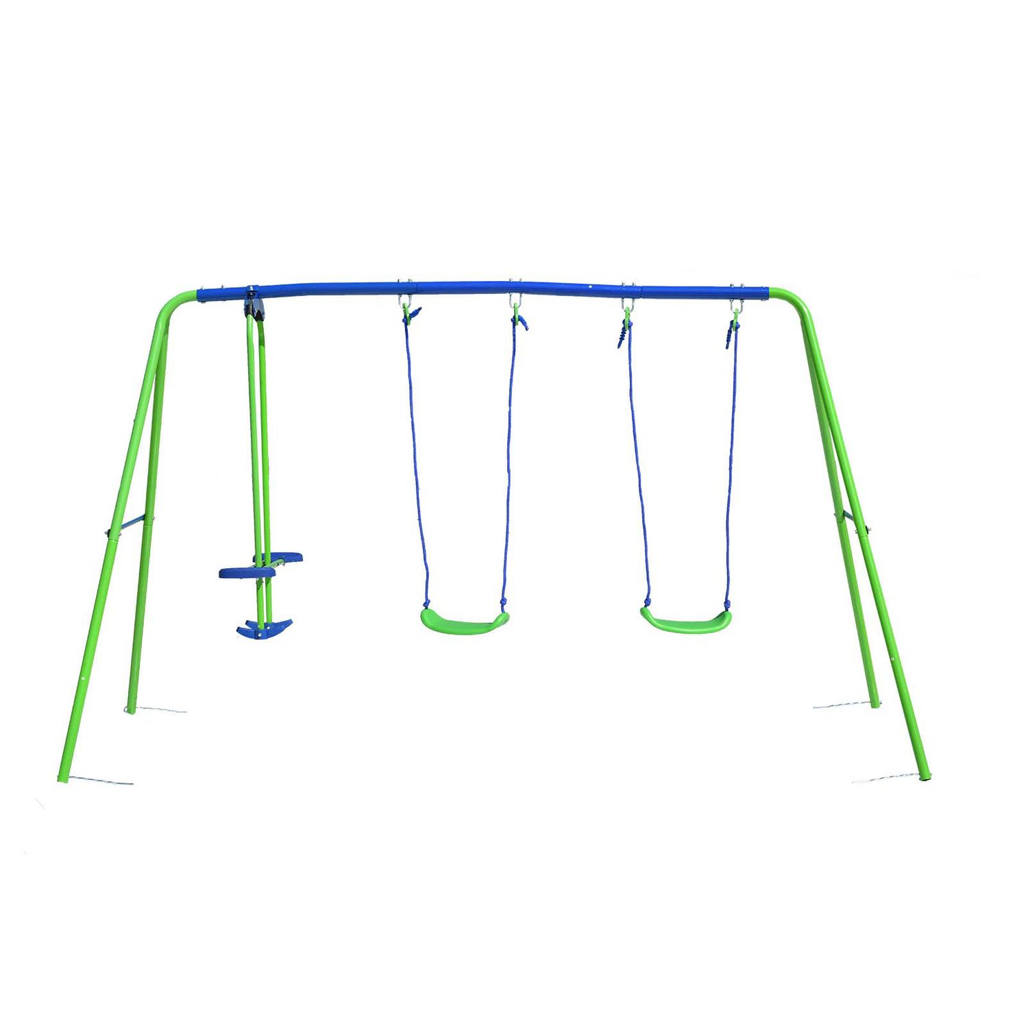 Columpio Doble Balancín Infantil Para Jardín + 3 Años Juego Para Niños De Metal Outdoor Toys 280x140x180 Cm Carga 45 Kg