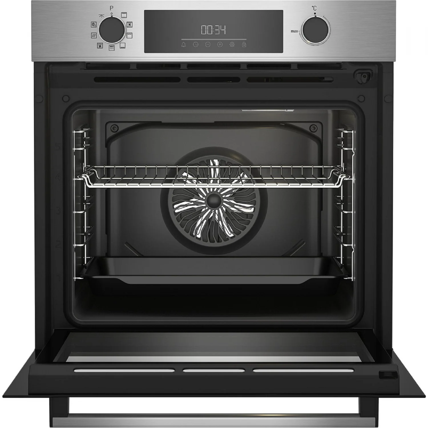 Horno Multifunción Beko BBIE12300XMP, 2,6 kW, 72 L, Apertura Abatible, 9 Funciones de Cocción, Eficiencia A - Inox