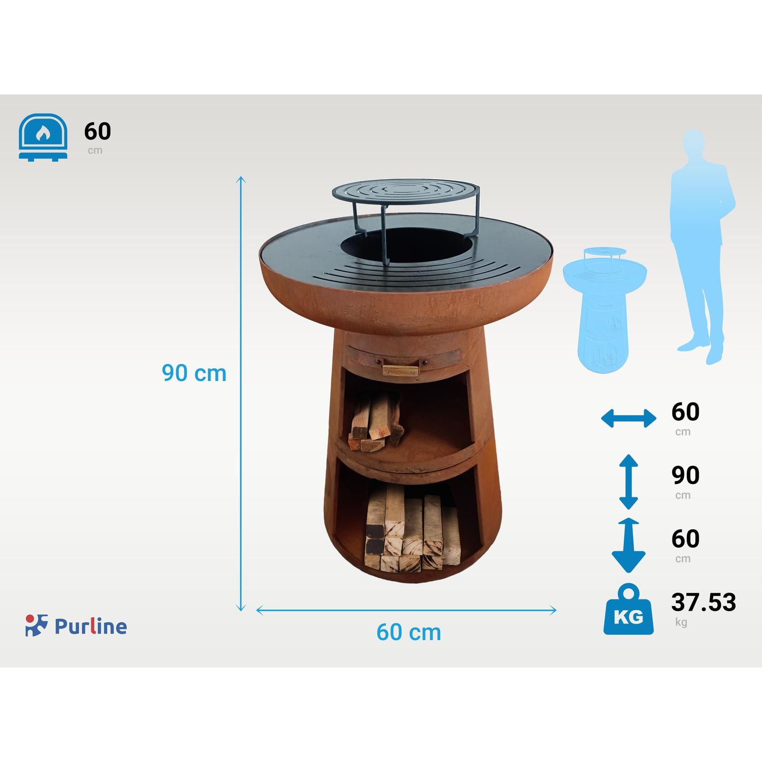 Barbacoa Redonda Con Plancha De Acero Redonda Y Grill