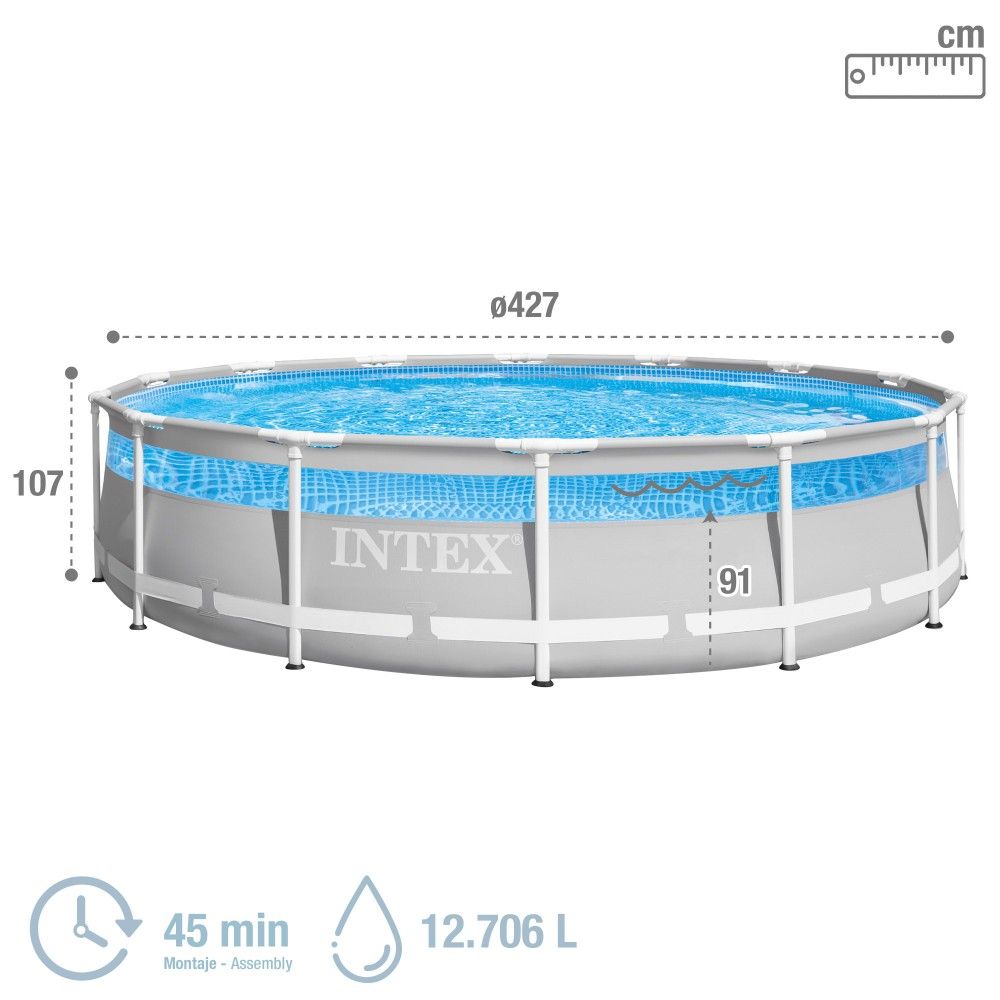 Piscina Desmontable Tubular Circular Pvc 427x107cm Gris Intex Con Depuradora