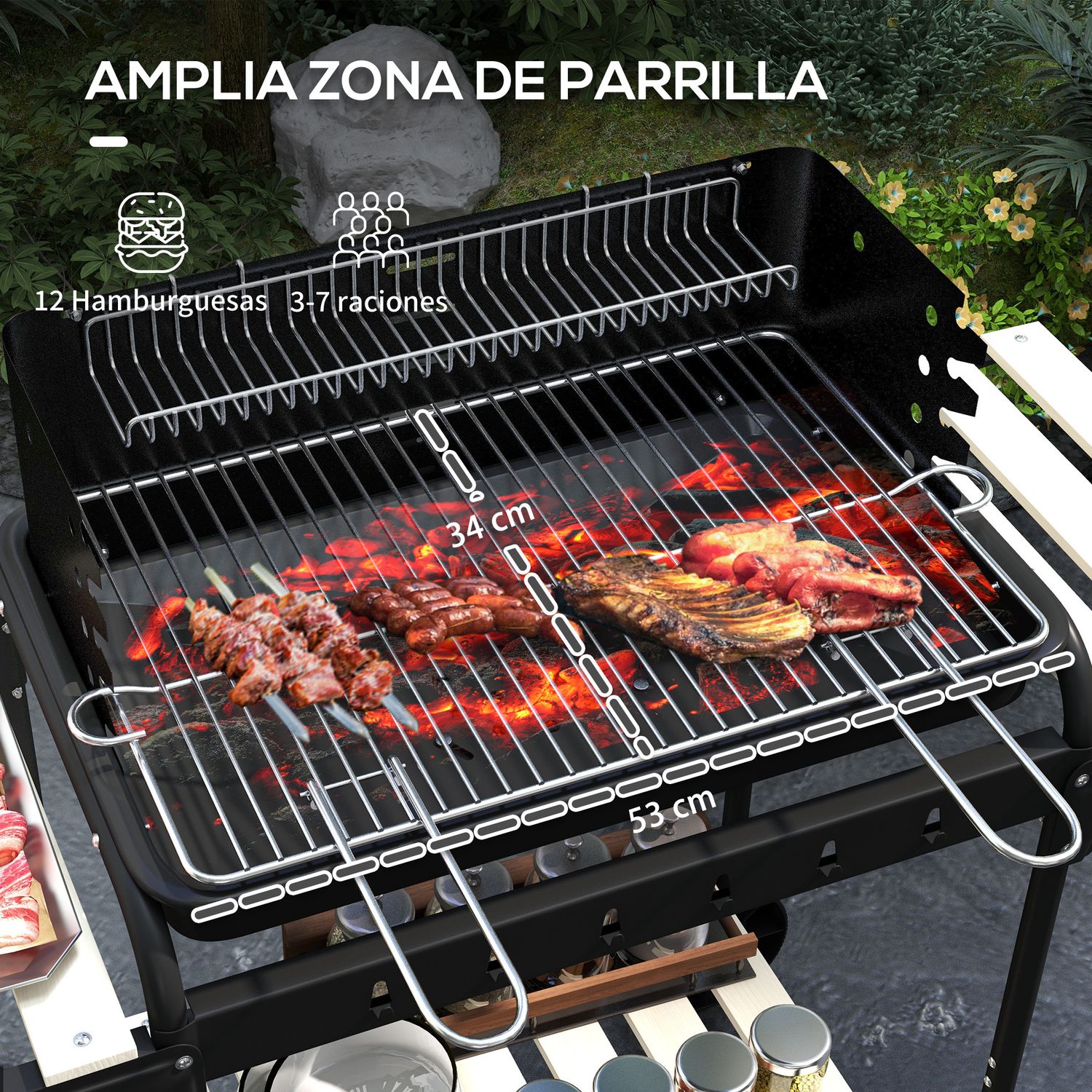 Barbacoa De Carbón Outsunny Metal Pino, 103x47x95 Cm, Negro
