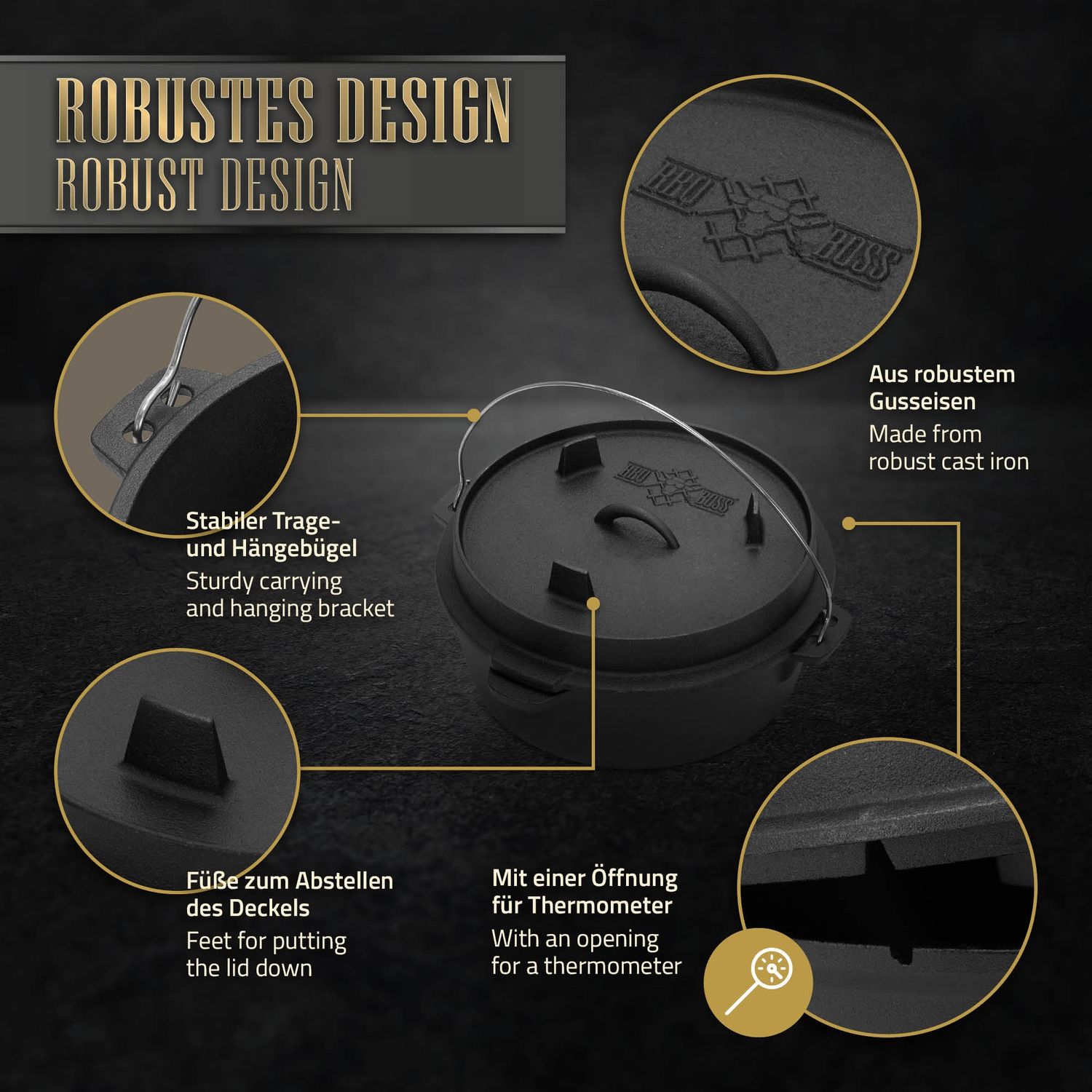 Dutch Oven Set Bbq 7.3l Hierro Negro Con Elevador Y Trébede Bbq#boss