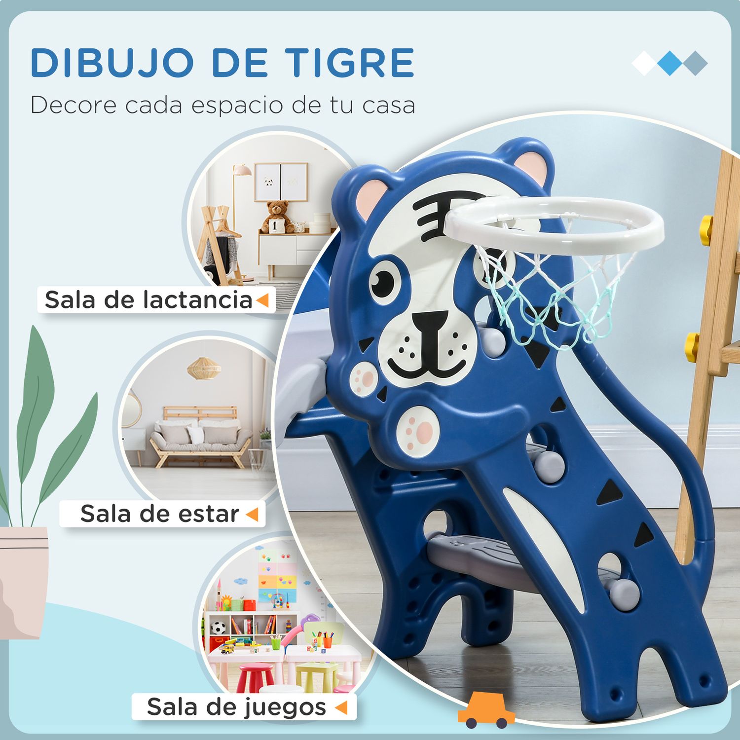 Tobogán Infantil 3 En 1 Con Patrón De Tigre Azul Y Gris Aiyaplay