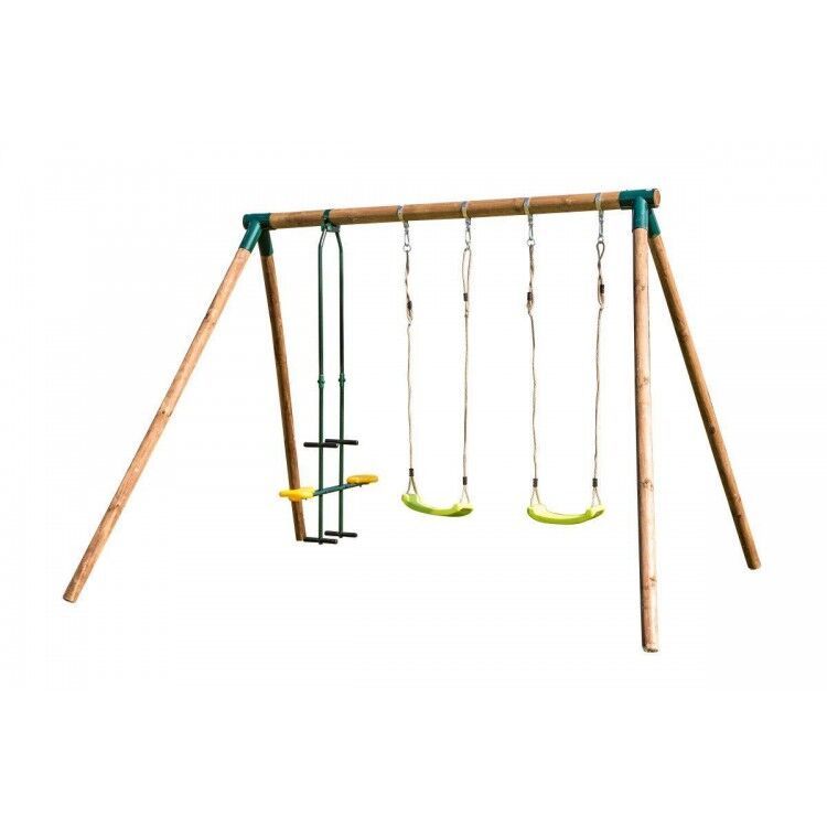 Columpio Triple De Madera Redonda Masgames Etna Xl + Asiento Cara A Cara