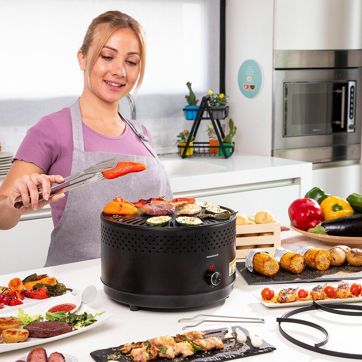 Barbacoa De Carbón Sin Humo Portátil Innovagoods Hierro Ø28,5 X 18 Cm, Ø28,5 X 18 Cm Negro