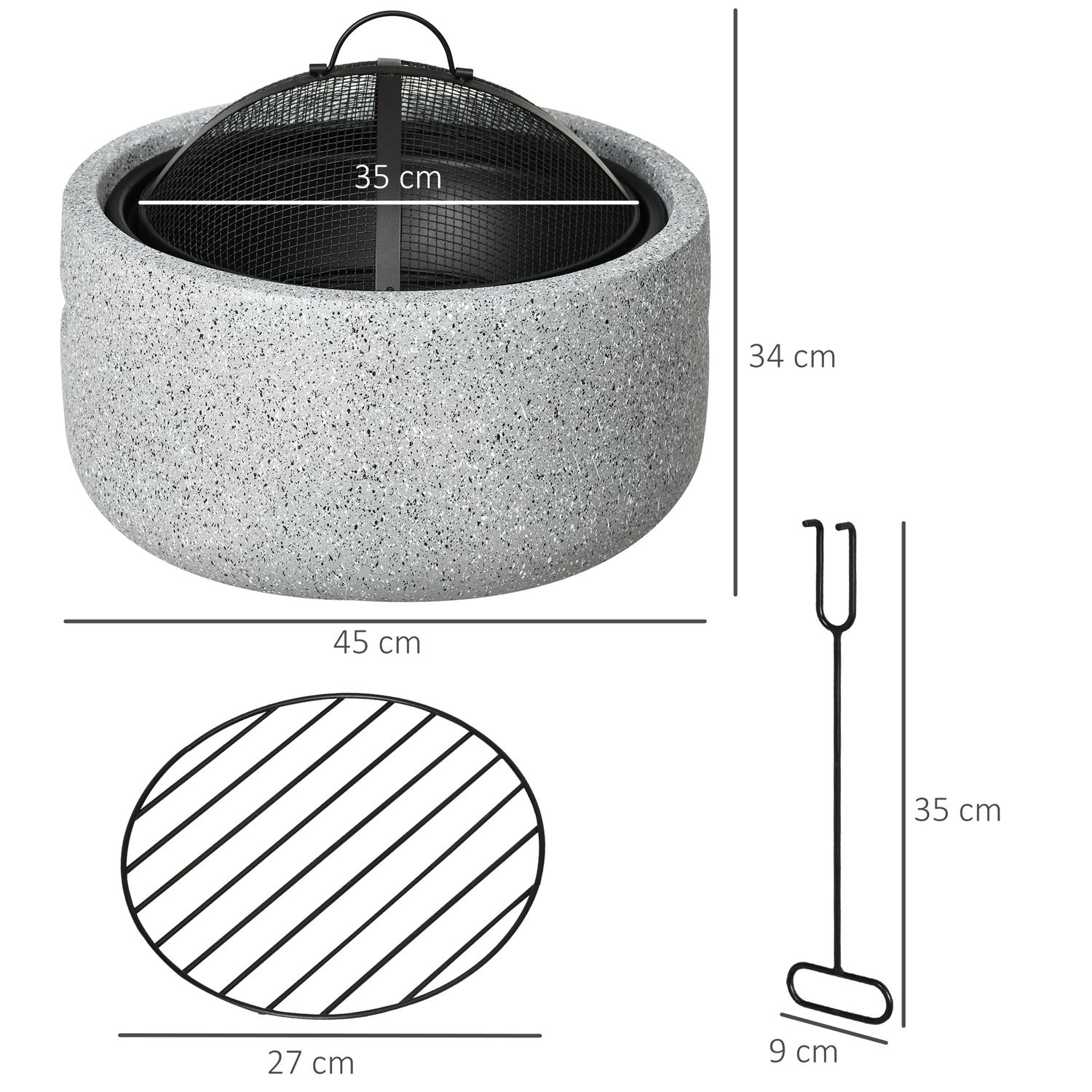 Brasero Exterior De Metal Ø45x34 Cm-outsunny. Gris