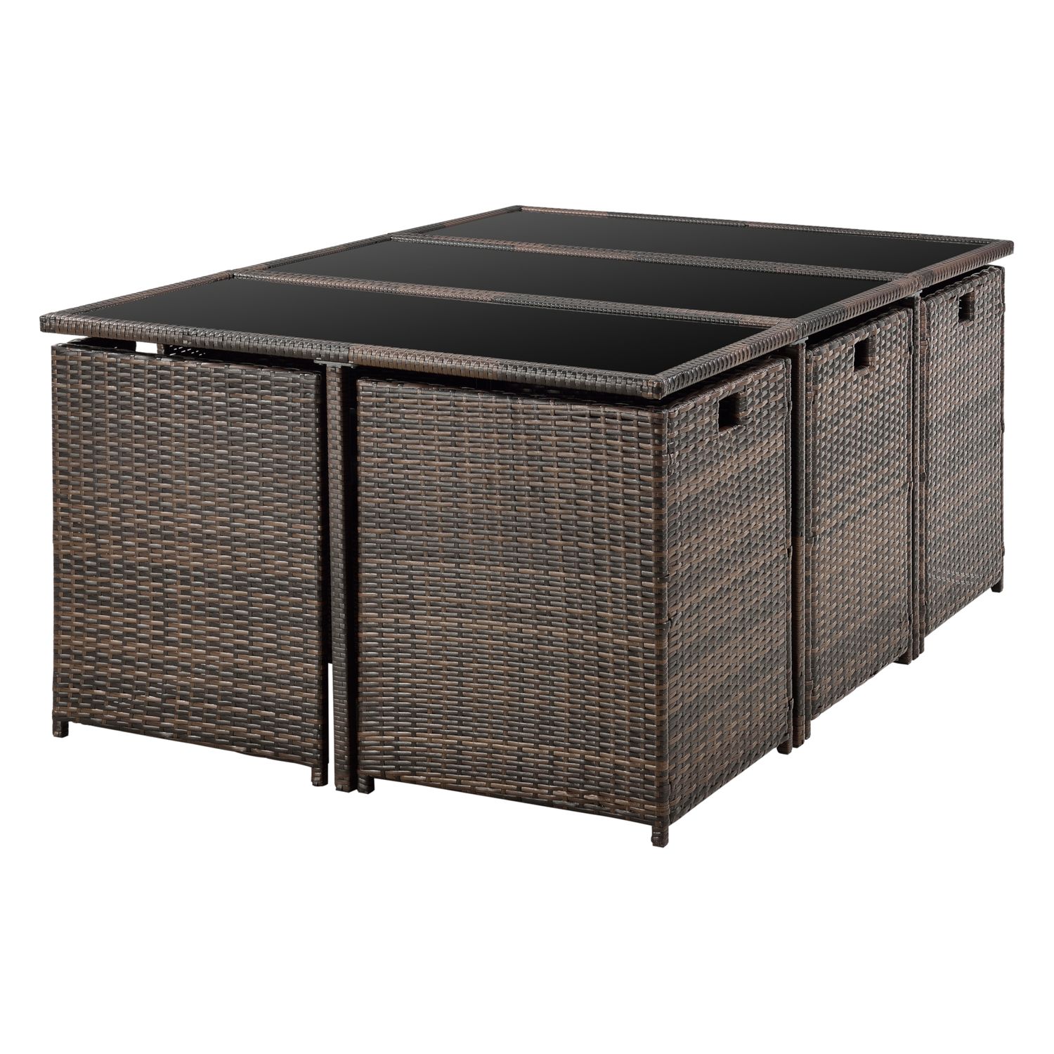 Set De Muebles De Jardín Laredo - 11-piezas - Conjunto De Muebles De Exterior Con Cojines - Terraza - Patio - Set De 6 Sillones - 4 Pufs - Mesa - Polyrattan - Marrón Meler [en.casa]®