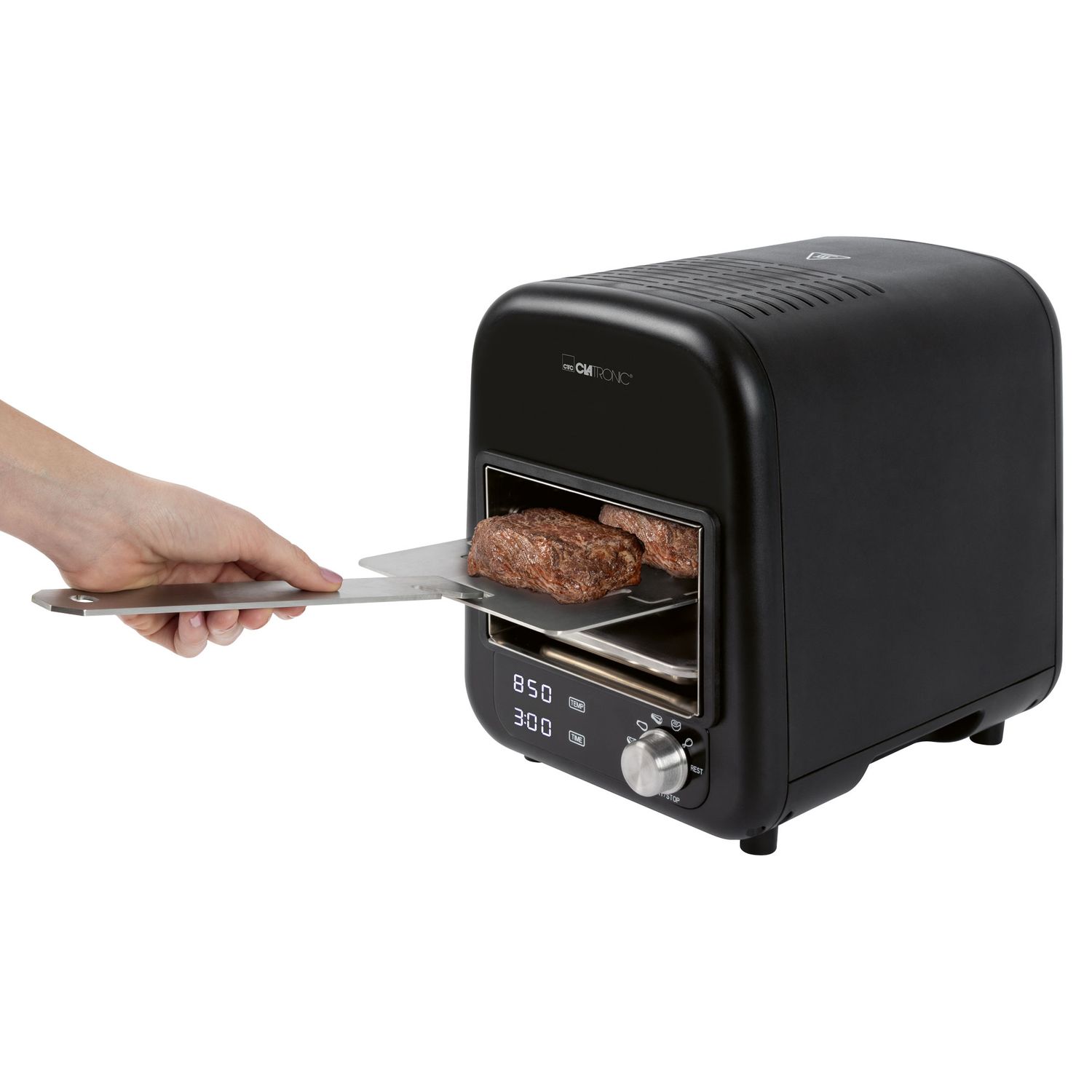 Barbacoa Grill Eléctrica Infrarrojos, Parrilla Cerámica, 5 Programas Cocinado, 850ºc,  Interior Negro 1600w Clatronic Ebg 3760