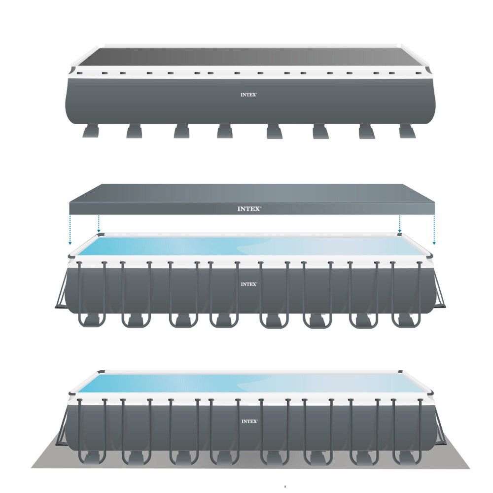 Piscina Desmontable Tubular Rectangular Pvc 975x488x132 Cm Gris Oscuro Intex Con Depuradora