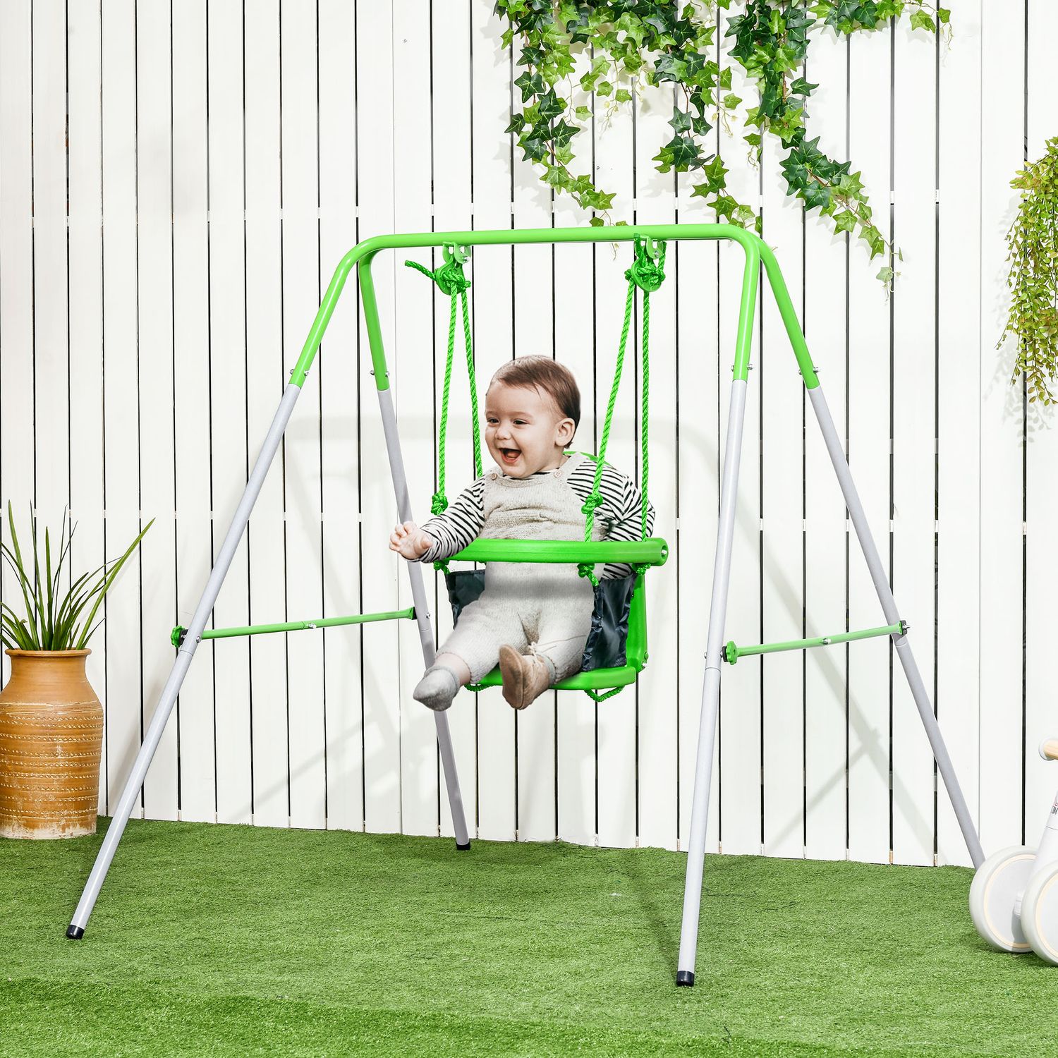 Columpio Infantil De Acero Con Cinturón De Seguridad Verde Outsunny