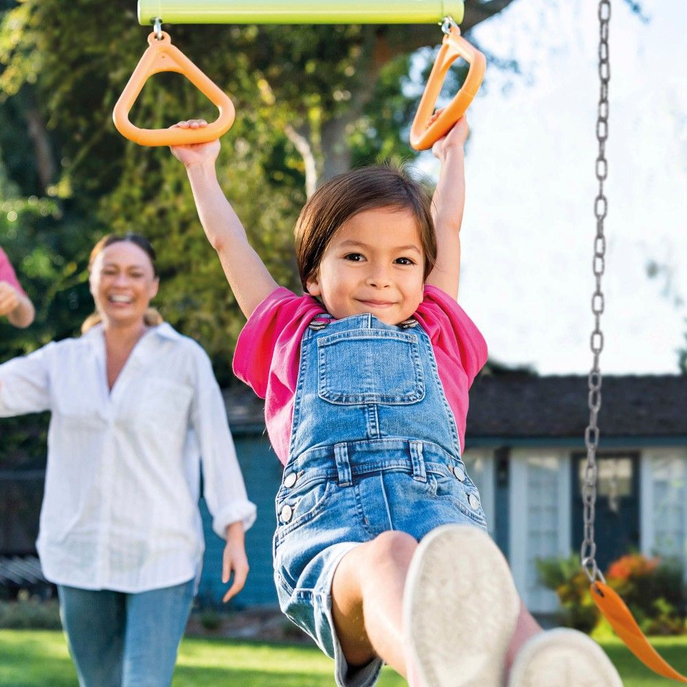 Columpio De Metal Infantil Doble Para Jardín Con Balancín Y Trapecio 467x254x211 Cm, Ajustable En Altura - Intex, Azul, Verde Y Naranja