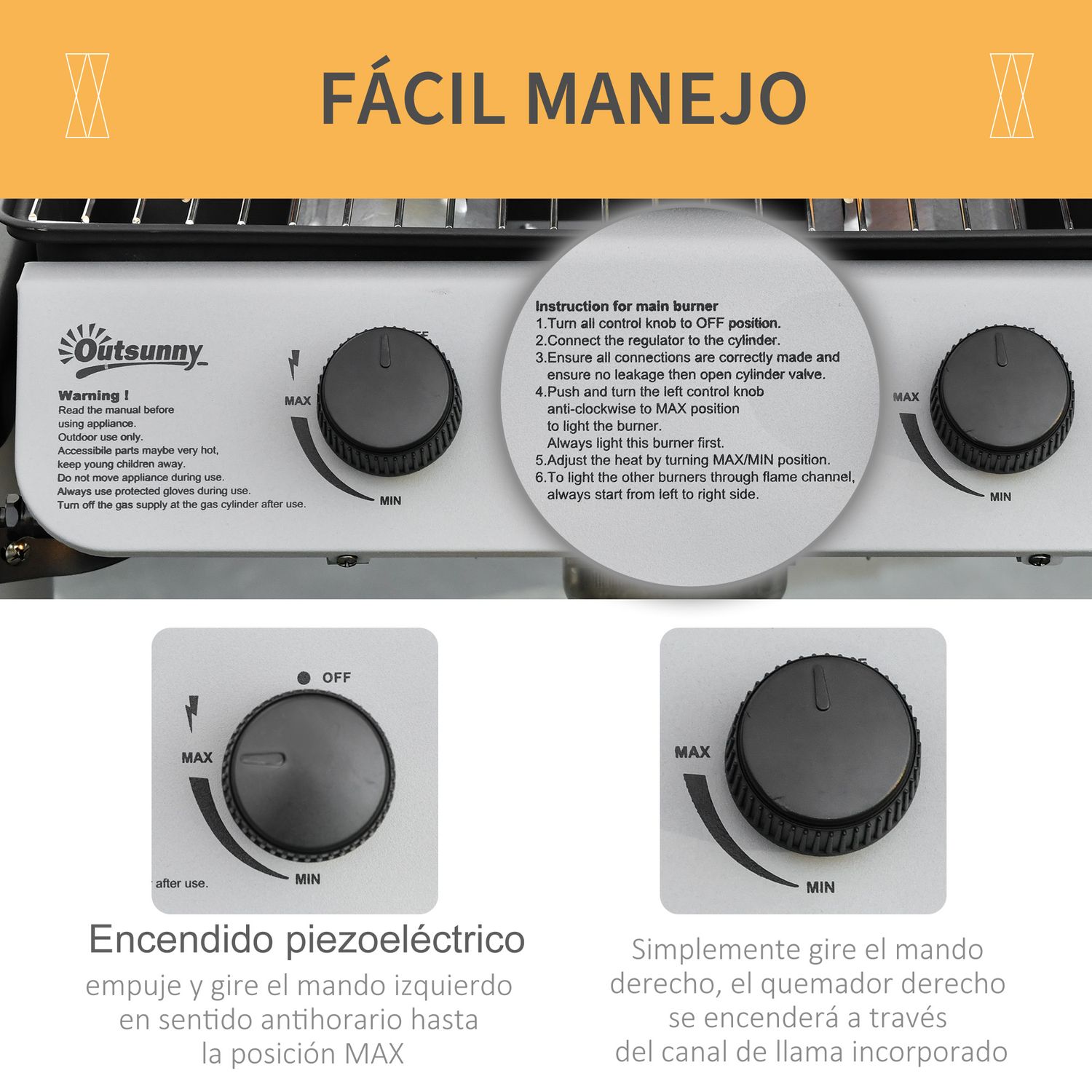 Barbacoa De Gas Outsunny Acero Pp, 104x49x99 Cm, Negro