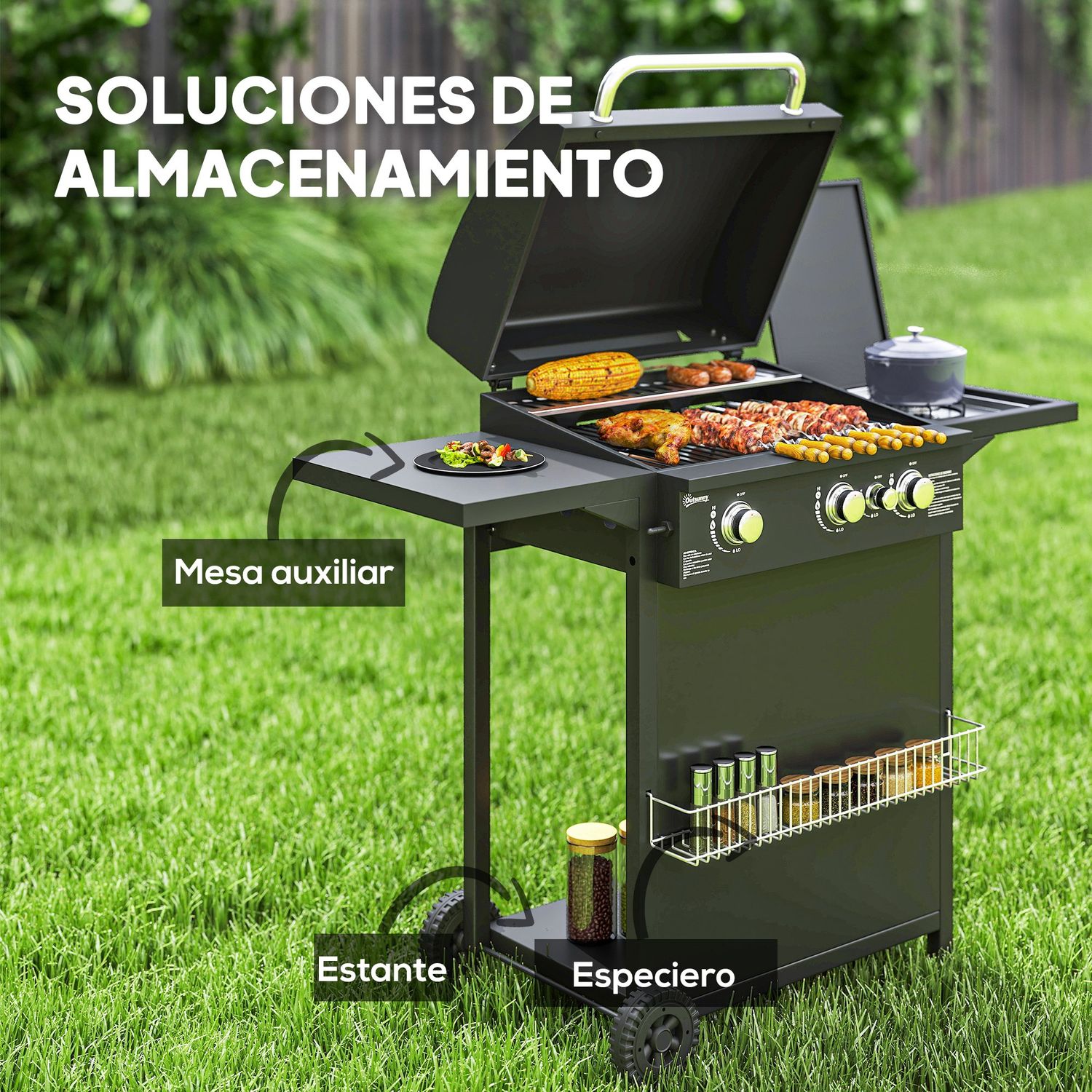 Barbacoa De Gas De Acero Abs 123x57x98 Cm-outsunny. Negro