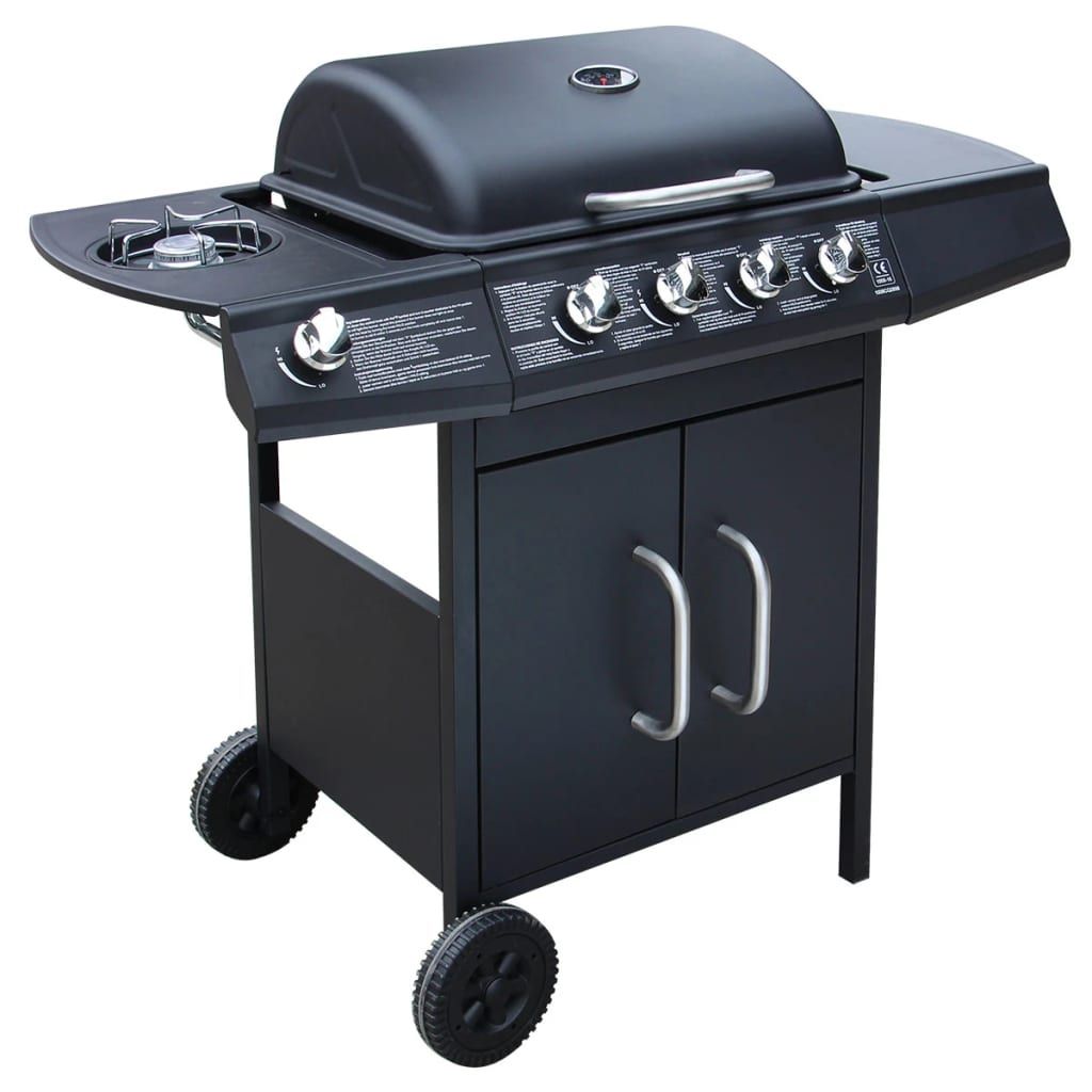 Barbacoa Grill De Gas 4+1 Quemadores Negra Vidaxl