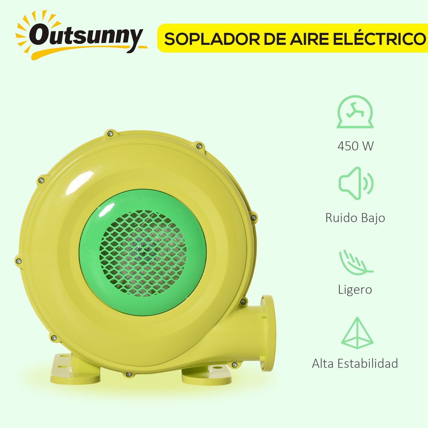 Soplador Eléctrico De Abs 35x26x33,5 Cm-outsunny.amarillo Y Verde