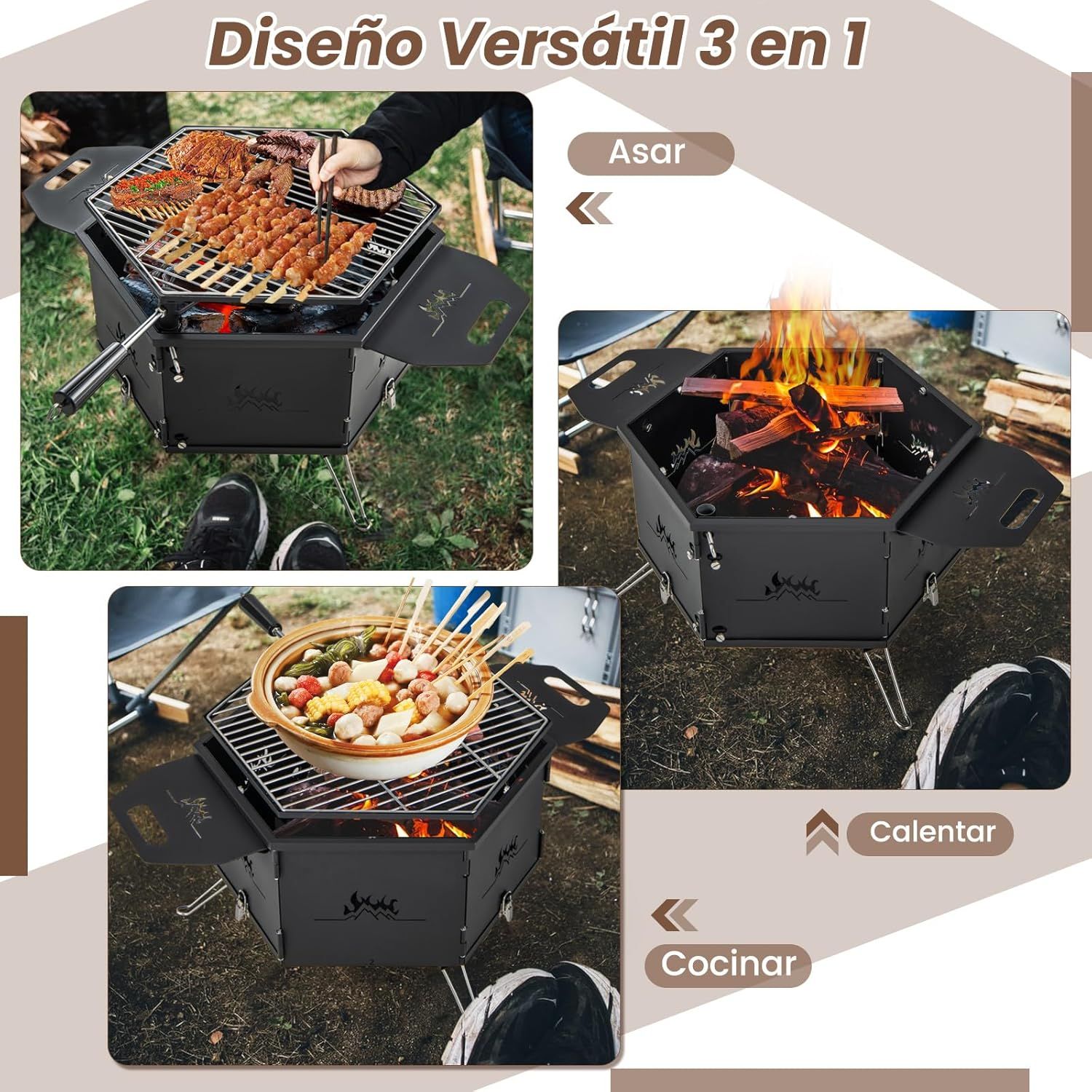 Barbacoa Carbon Grande Barbacoas De Carbon Y Leña Con Cuerpo Y Patas Plegables Costway 77 X 74 X 38 Cm