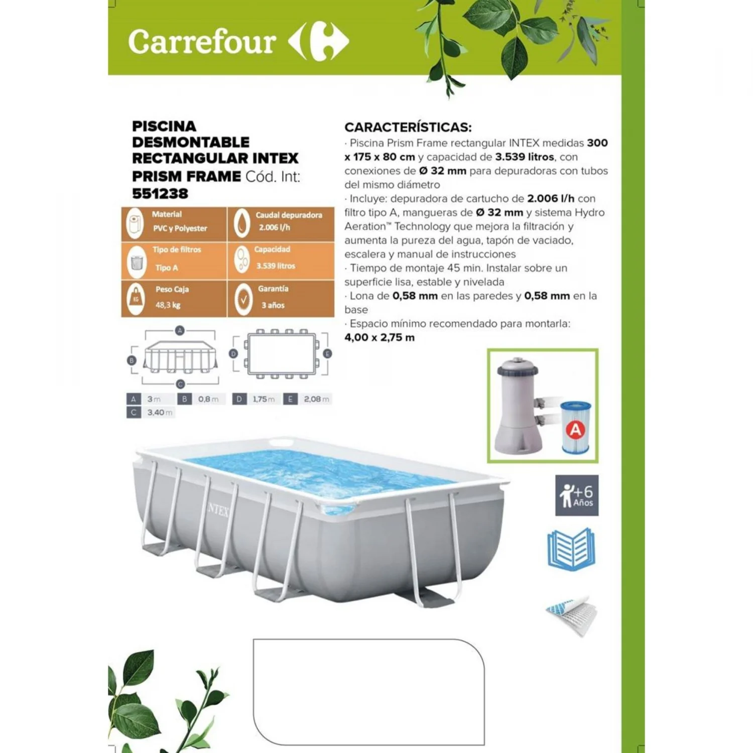 Piscina Rectangular 300x175x80 cm Prism Frame