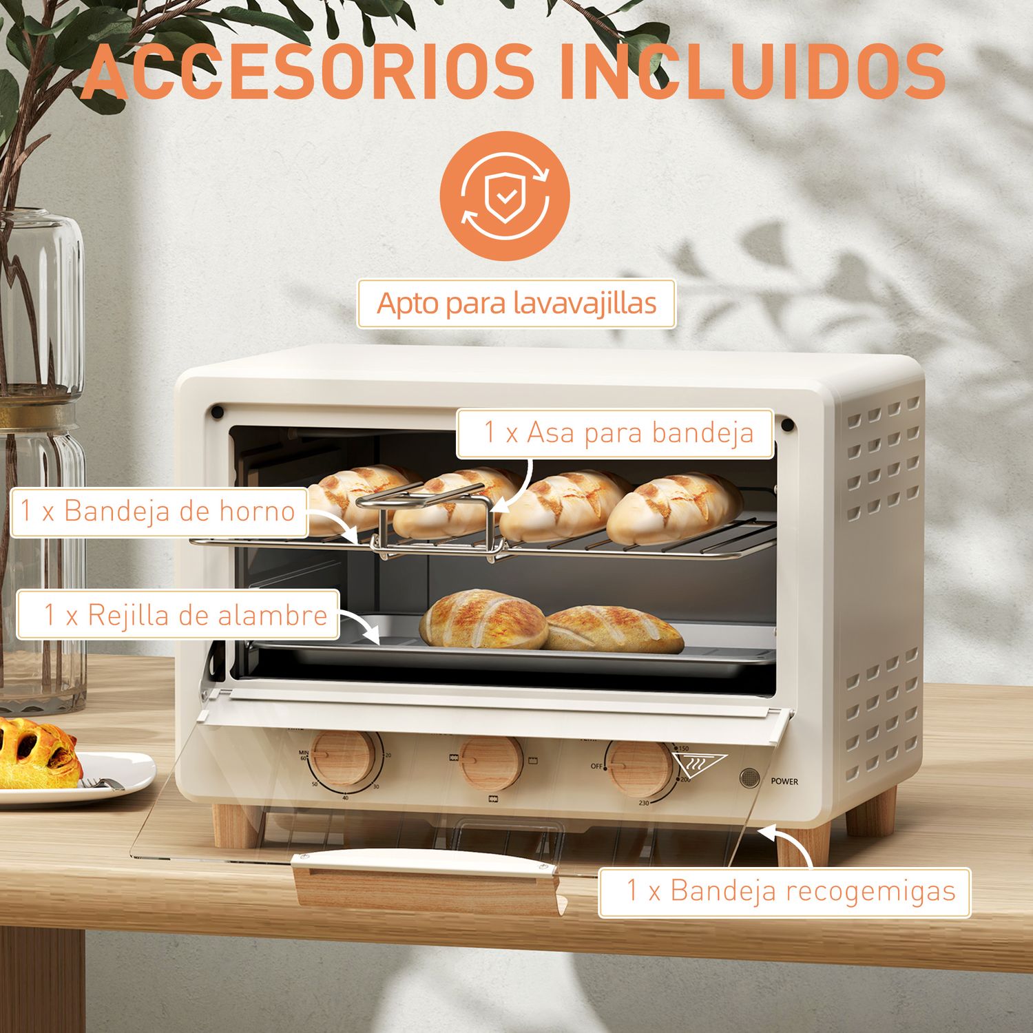 Horno Eléctrico De Sobremesa 16l 1400w Con Puerta De Vidrio Homcom