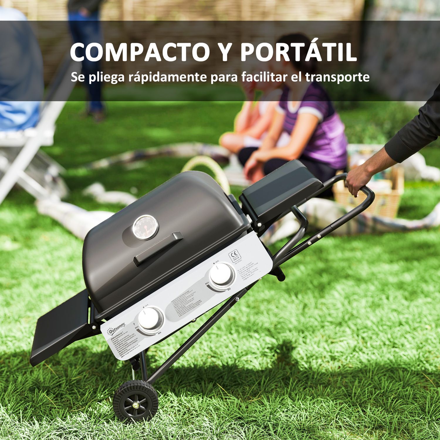 Barbacoa De Gas De Acero Inoxidable Abs Outsunny-101x50x102 Cm. Negro