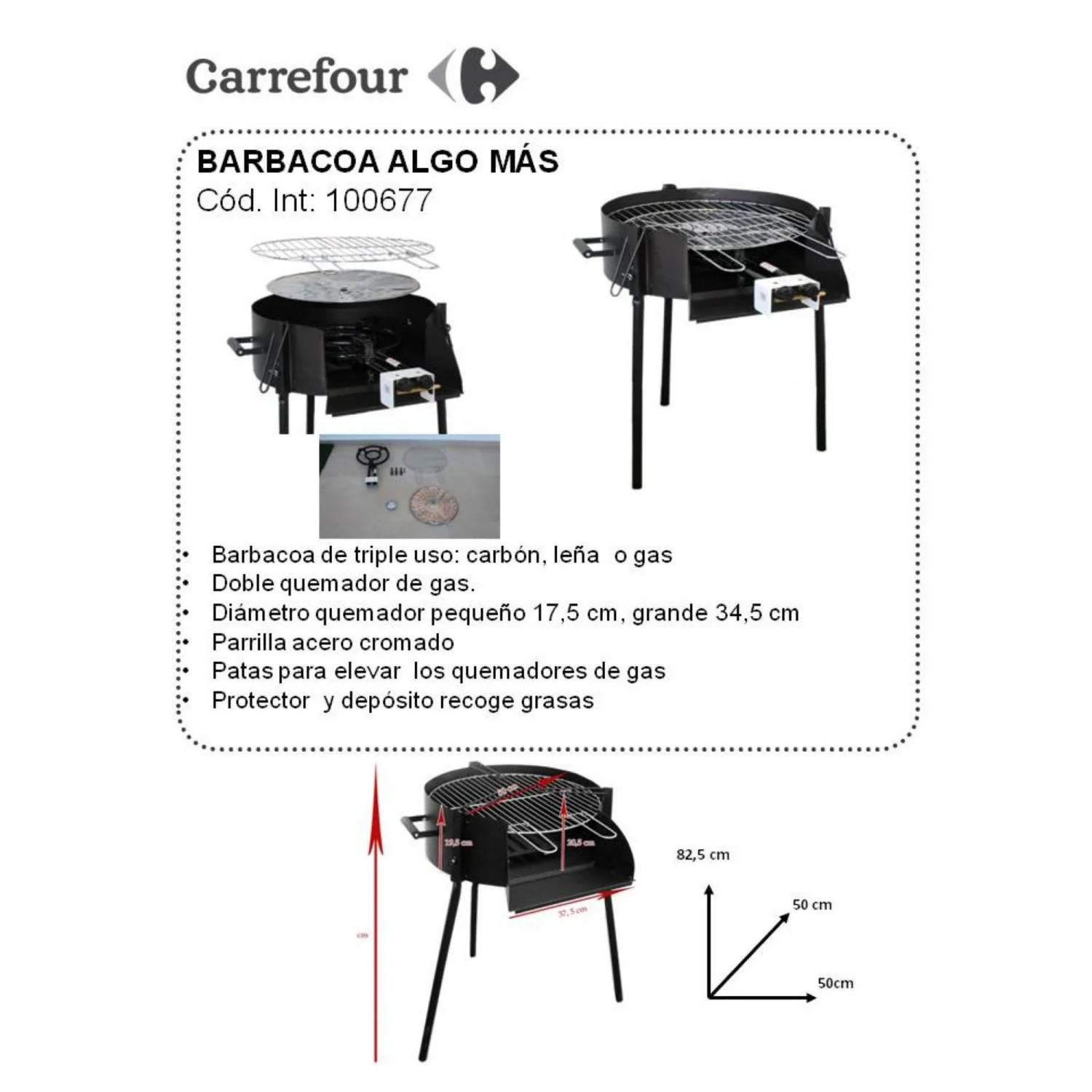 Barbacoa Algo Más de Gas de Triple Uso 50 cm con 2 Fuegos