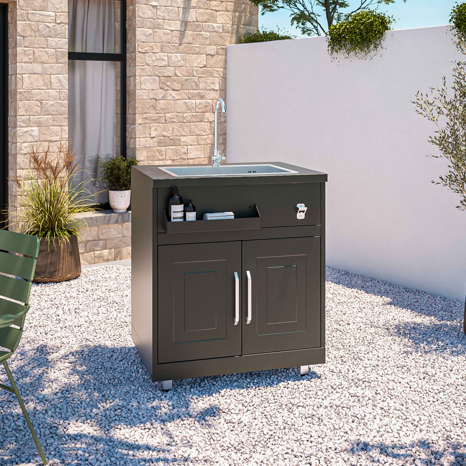 Mueble Fregadero De 2 Puertas Para Cocina Exterior Negro Oviala