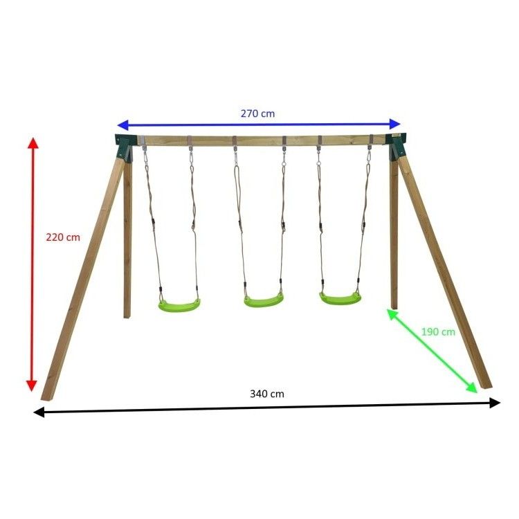 Columpio Triple De Madera Cuadrada Masgames Nori Xl