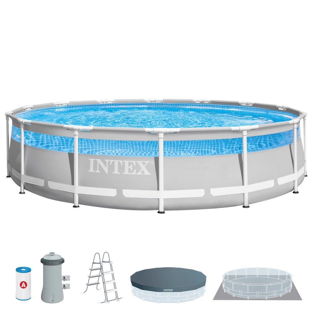 Piscina Desmontable Tubular Circular Pvc 427x107cm Gris Intex Con Depuradora