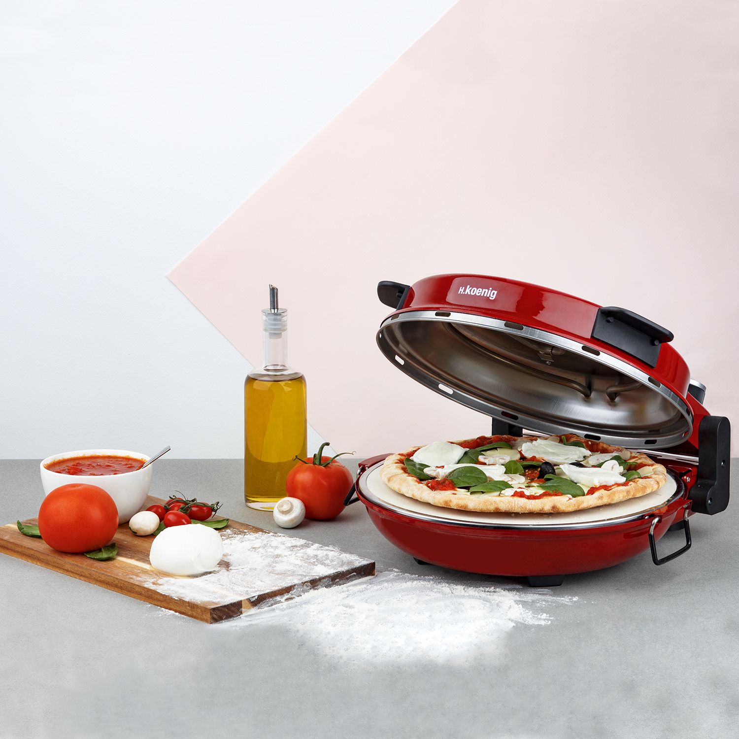 Horno Para Pizzas Napl350 H.koenig, 1200 W, 32 Cm De Diámetro, Hasta 350 ºc, Piedra Cerámica, Rojo