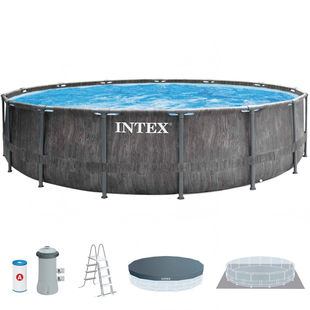 Piscina Desmontable Tubular Circular Pvc 457x122 Cm Gris Intex Con Depuradora