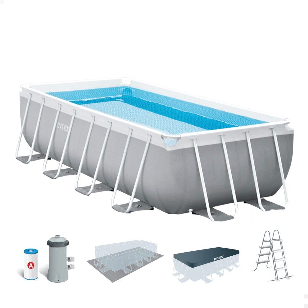 Piscina Desmontable Tubular Rectangular 488x244x107 Cm Gris Intex Con Depuradora