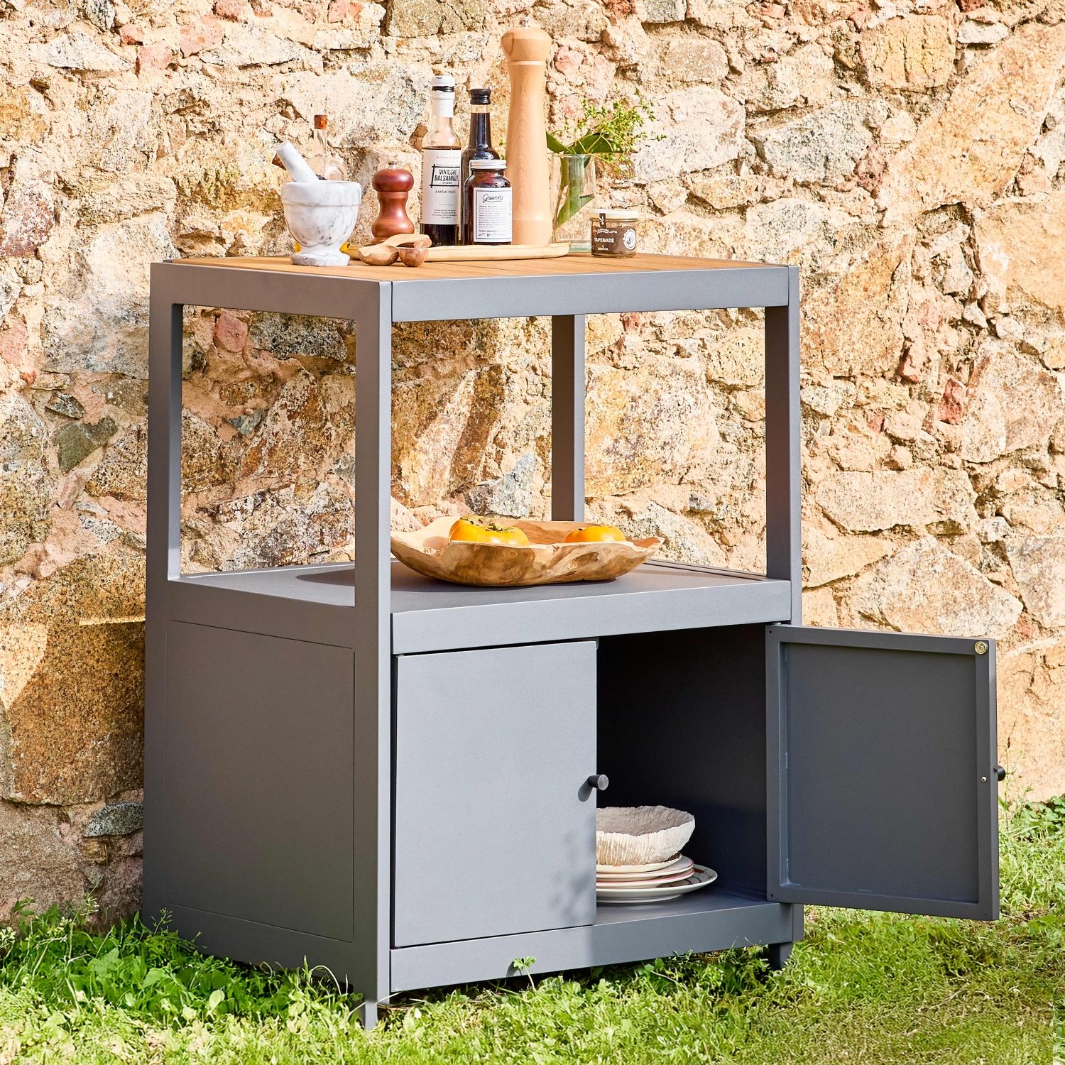 Cocina Exterior De Aluminio Y Polywood Con 2 Puertas, Antracita