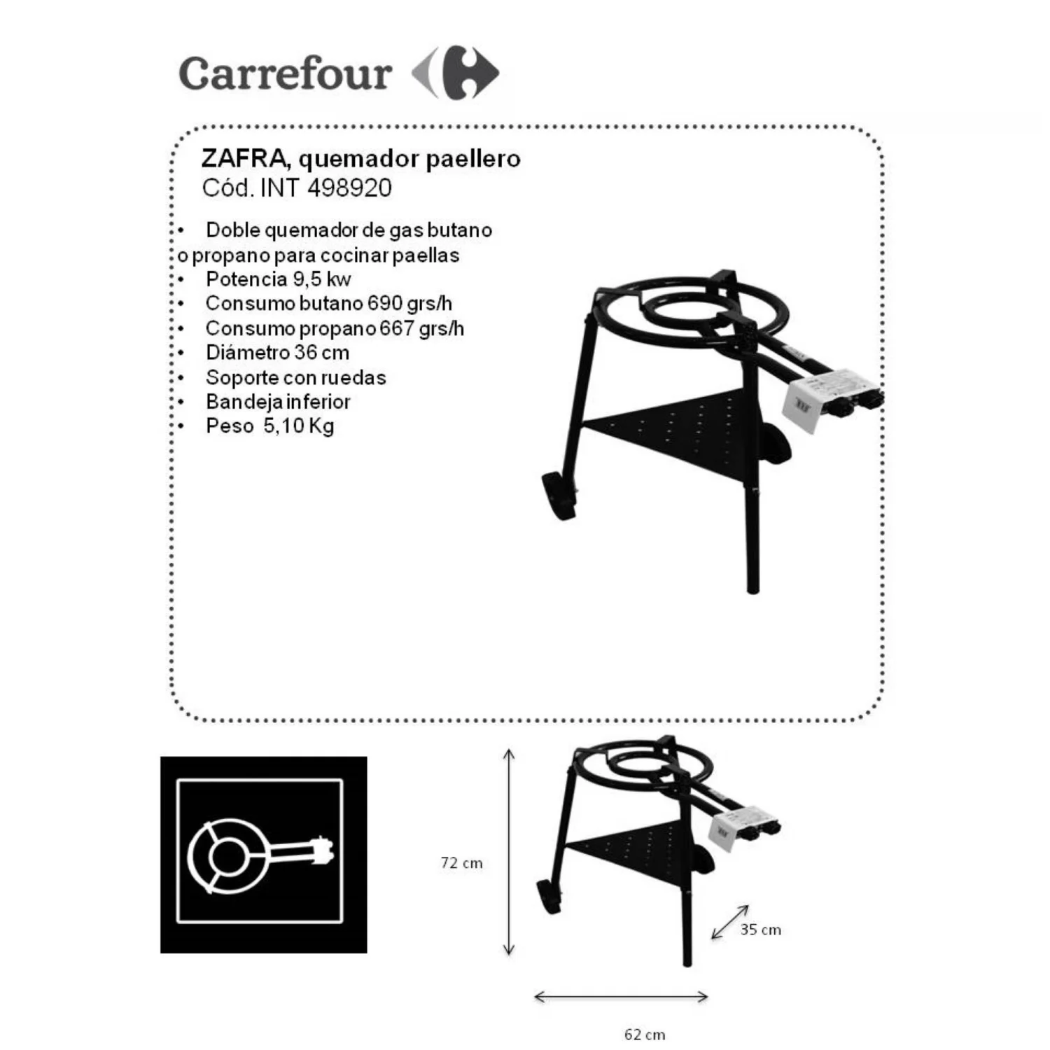 Paellero Doble Quemador Zafra - Imor